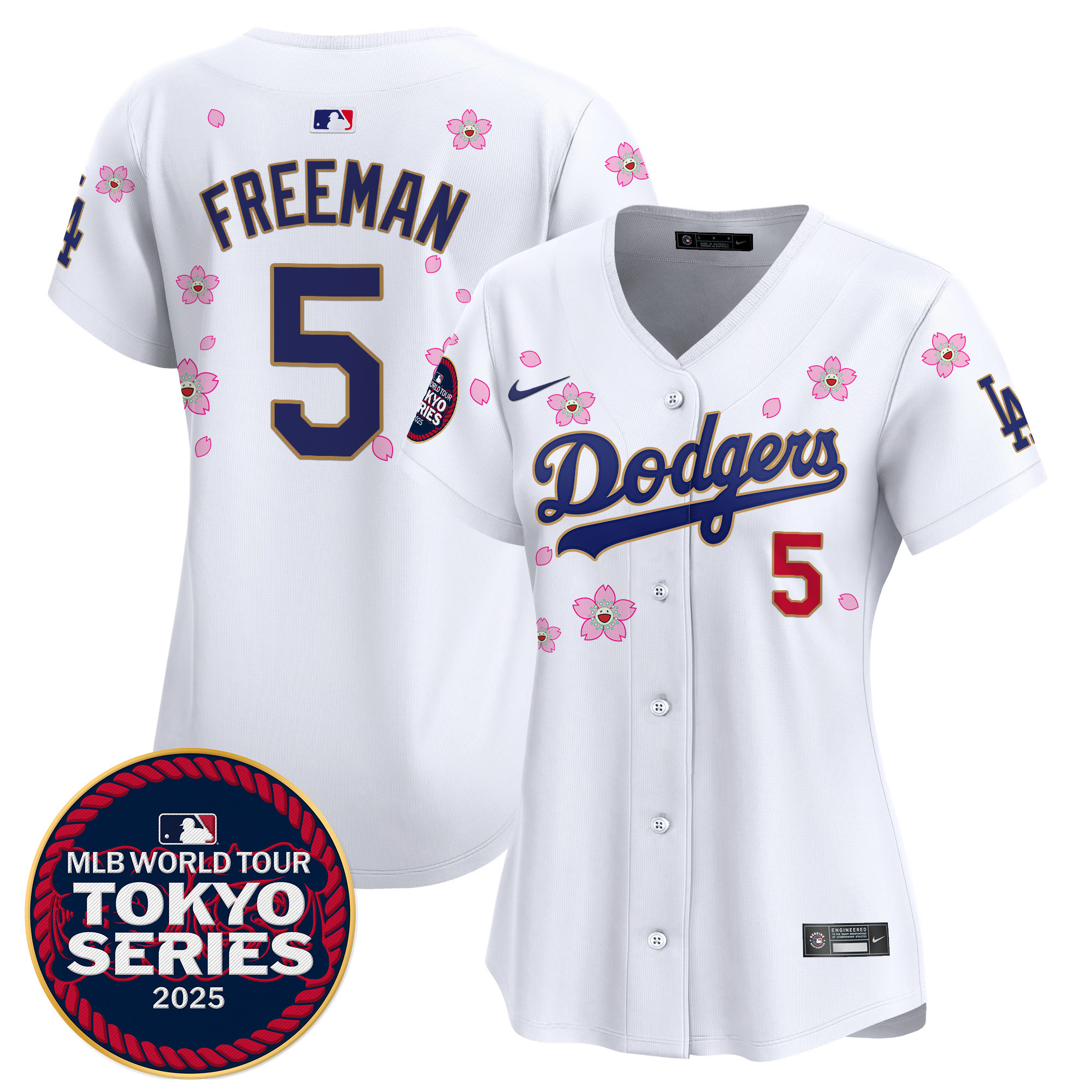 Freddie Freeman Women's Los Angeles Dodgers Tokyo Series 2025 Gold Trim Vapor Premier Limited White Jersey - Stitched