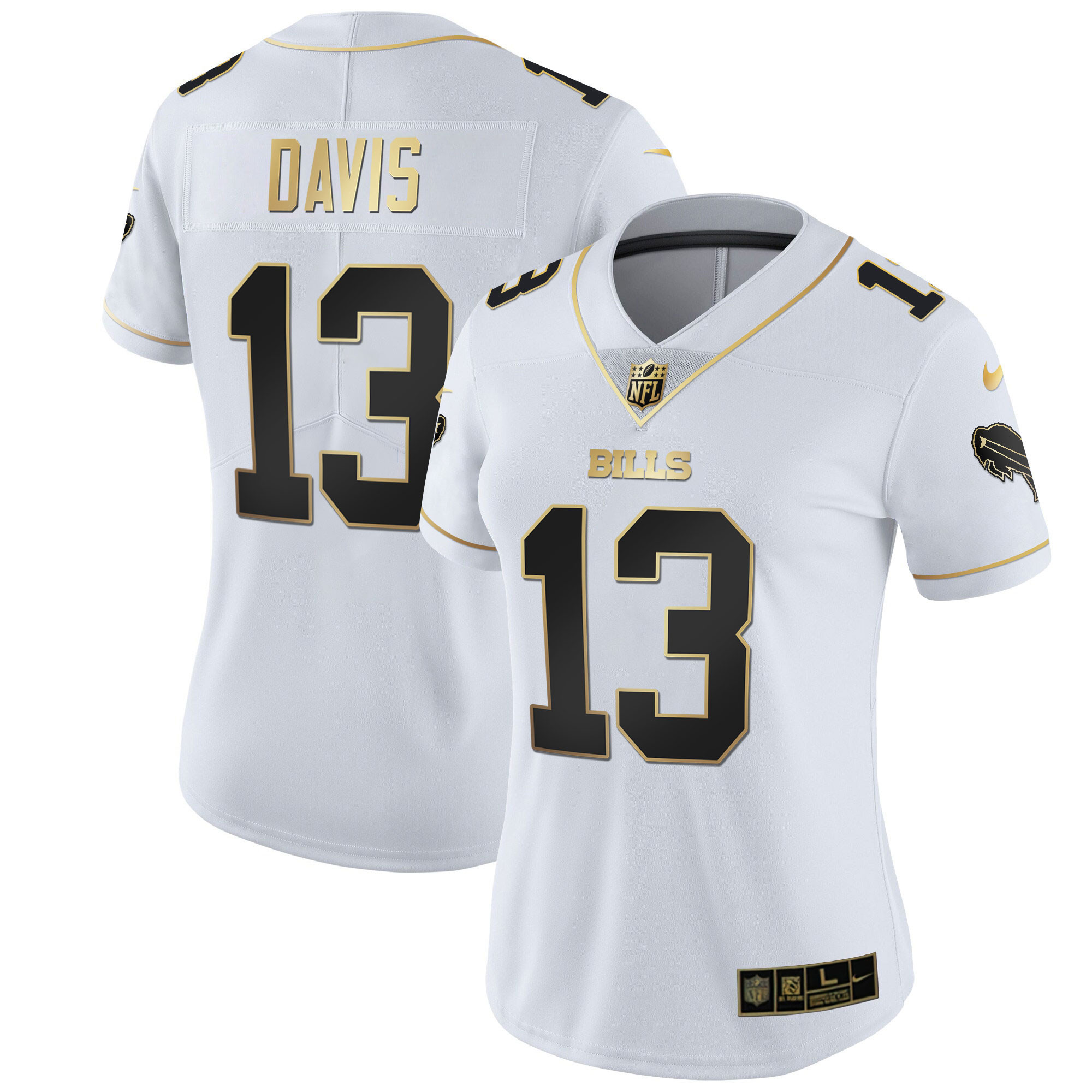 Gabriel Davis Women's Buffalo Bills White Gold & Black Gold - All Stitched White Gold Jersey - All Stitched