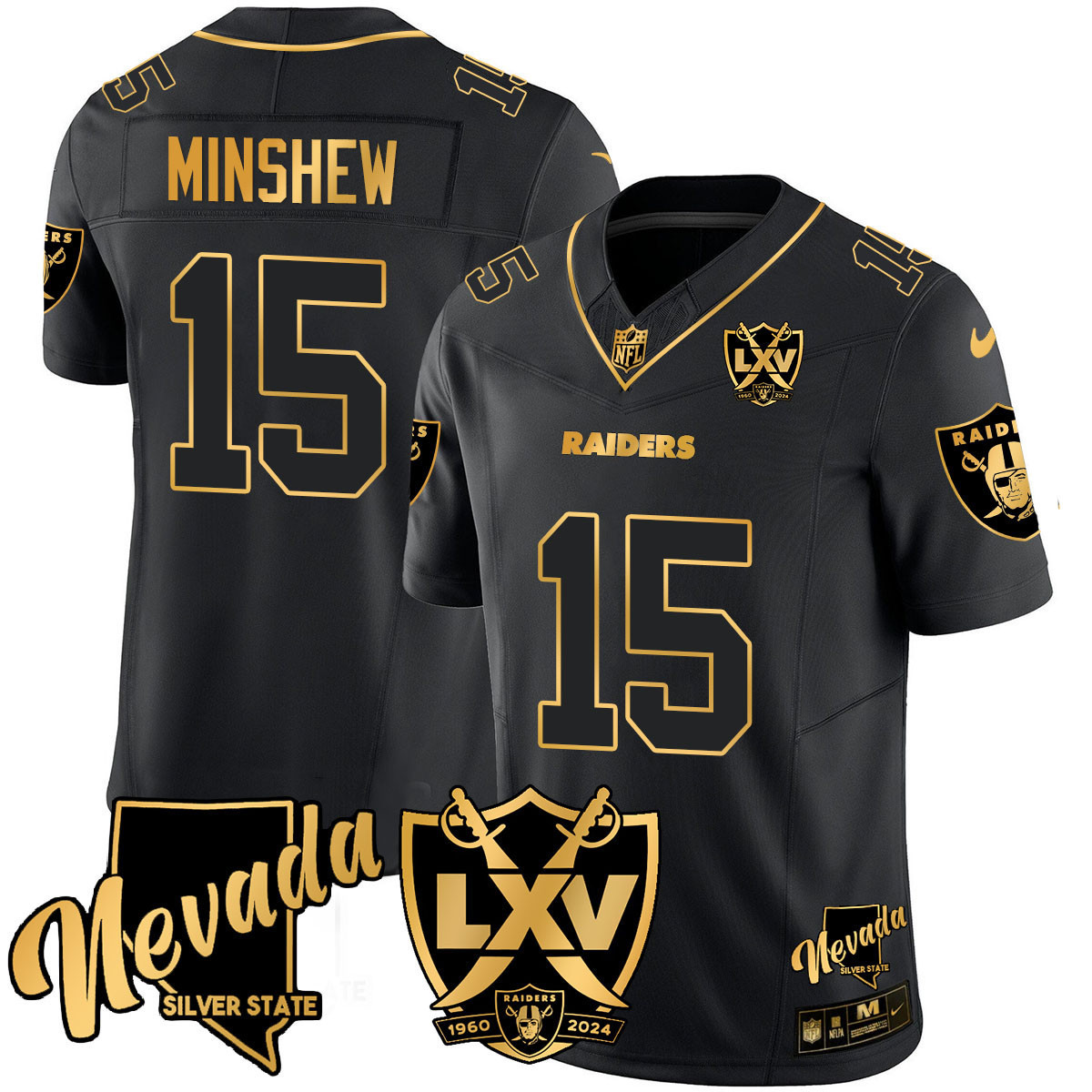 Gardner Minshew Men's Las Vegas Raiders 2024 Gold Vapor Limited Black Gold Jersey - All Stitched