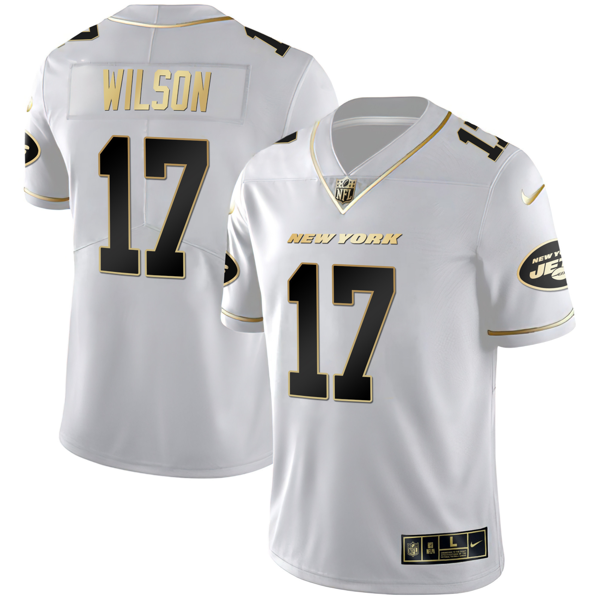 Garrett Wilson Men's New York Jets Black Gold & White Gold Vapor Limited - All Stitched White Gold Jersey - All Stitched