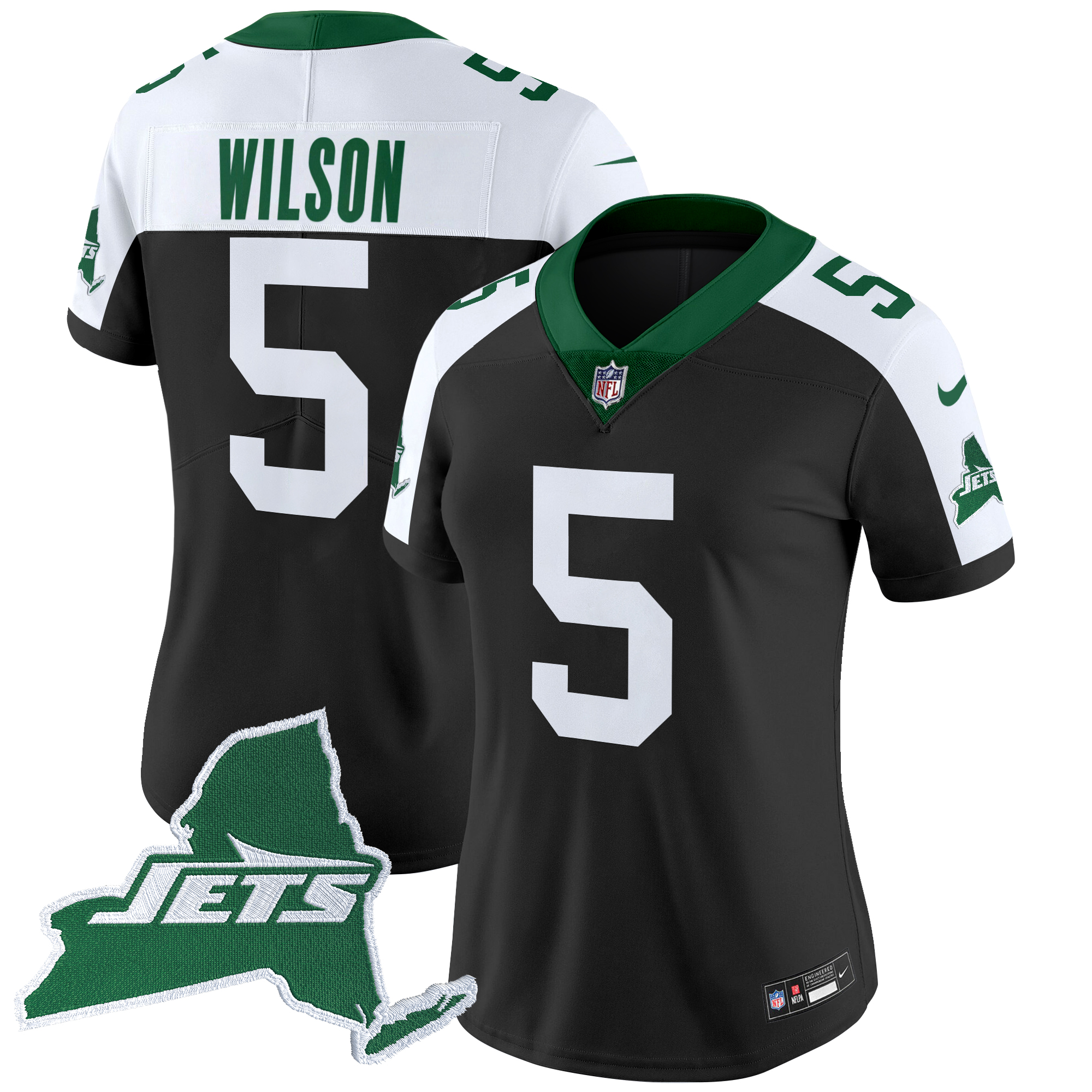 Garrett Wilson Women's New York Jets Home Patch Vapor Legacy Limited Black Alternate Jersey - All Stitched
