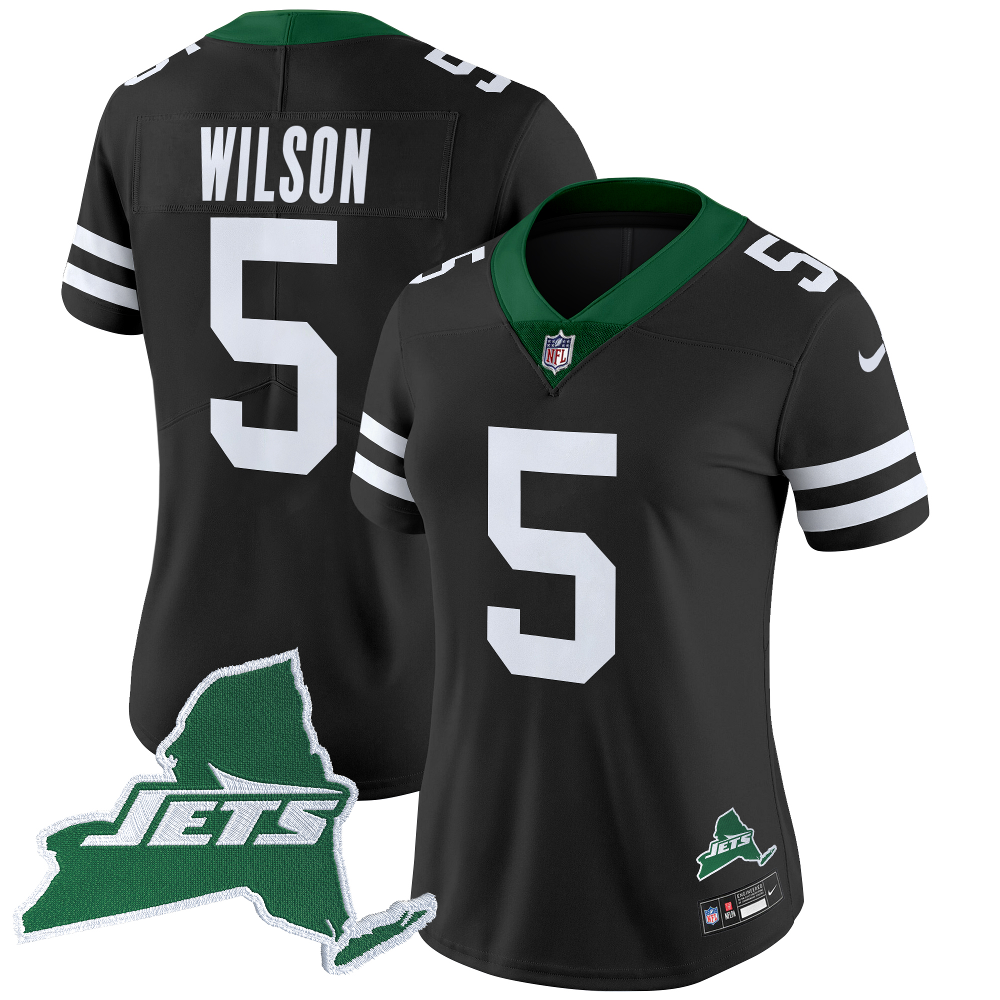 Garrett Wilson Women's New York Jets Home Patch Vapor Legacy Limited Black Jersey - All Stitched