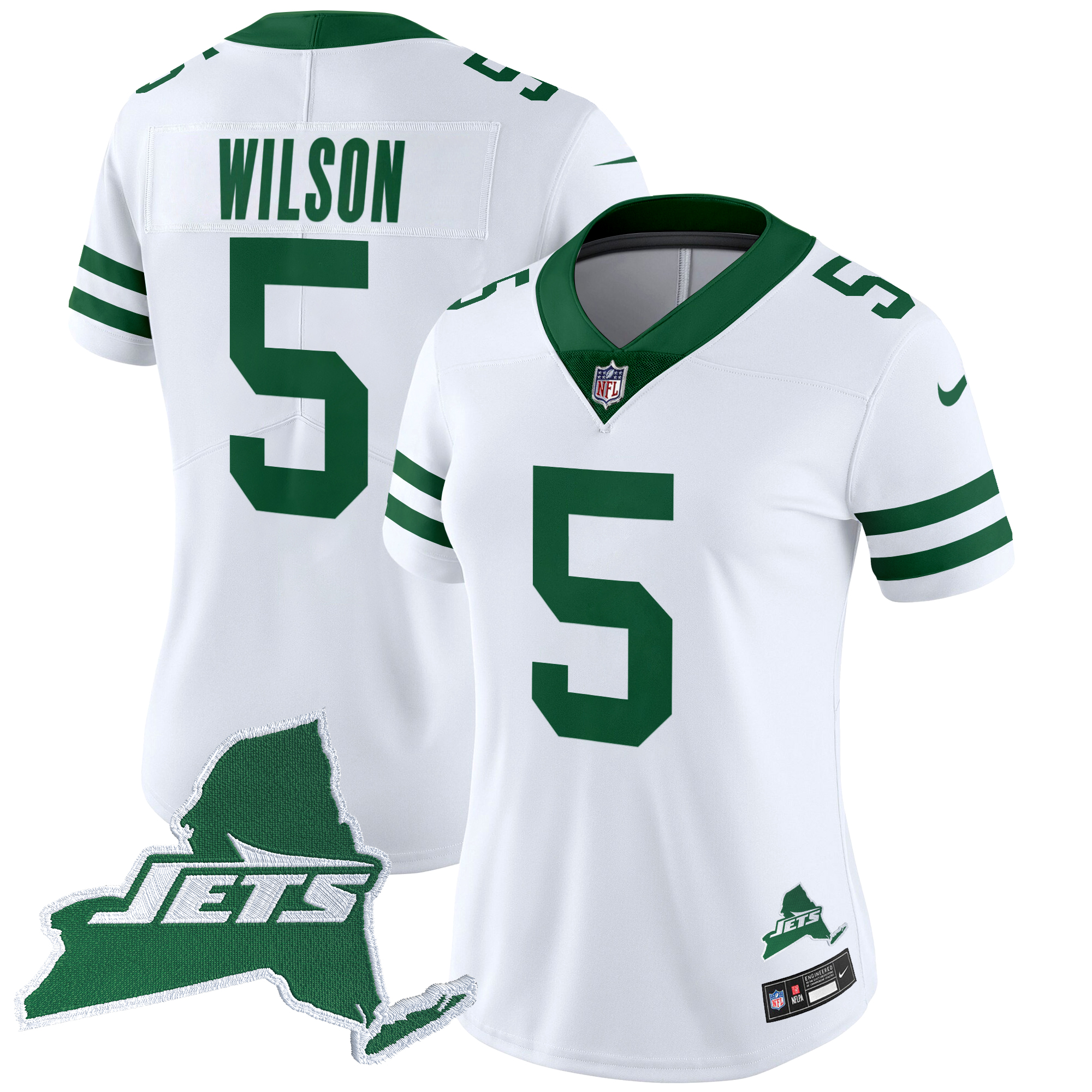 Garrett Wilson Women's New York Jets Home Patch Vapor Legacy Limited White Jersey - All Stitched