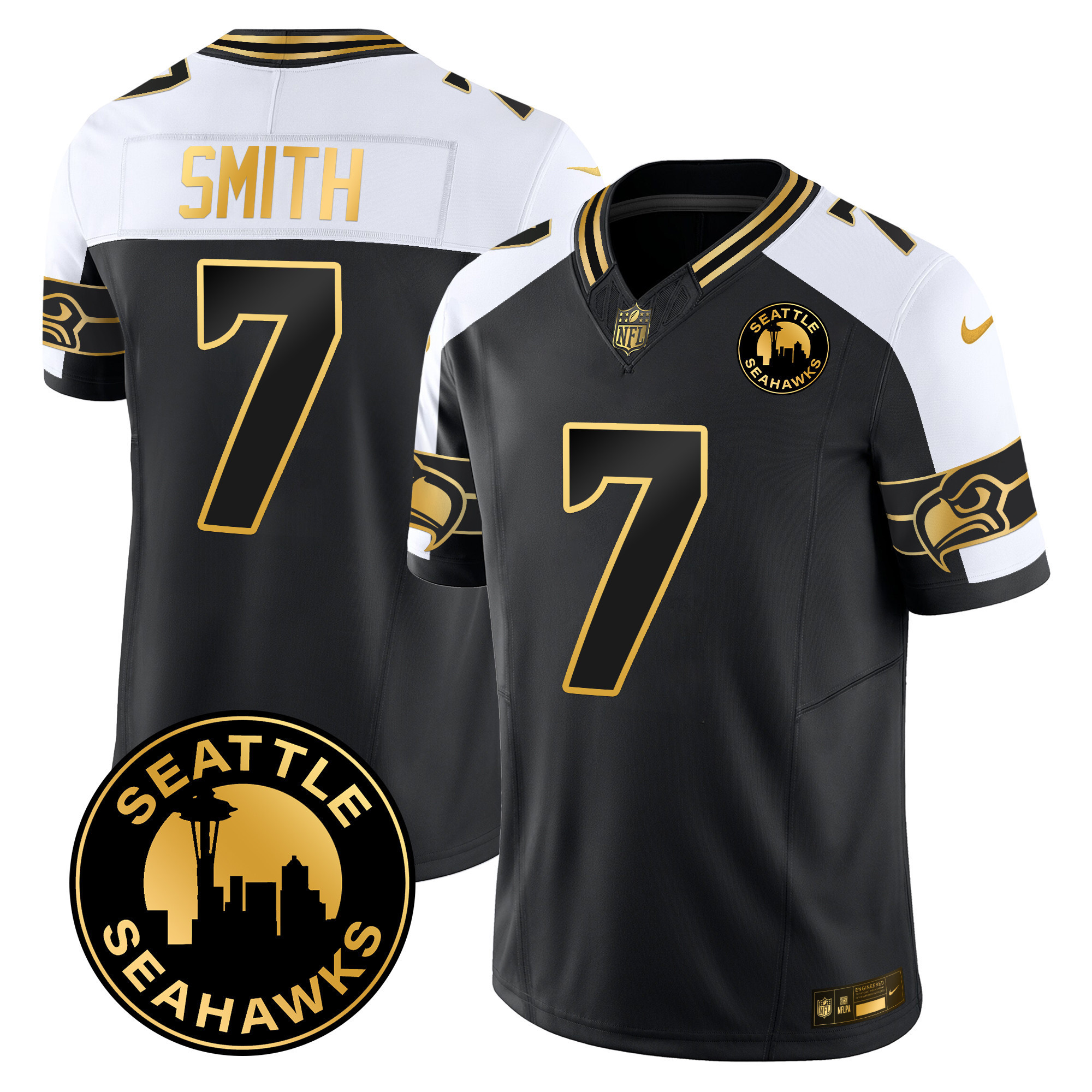 Geno Smith Men's Seattle Seahawks 2024 Seattle City Patch Gold Vapor Limited Alternate Jersey - All Stitched