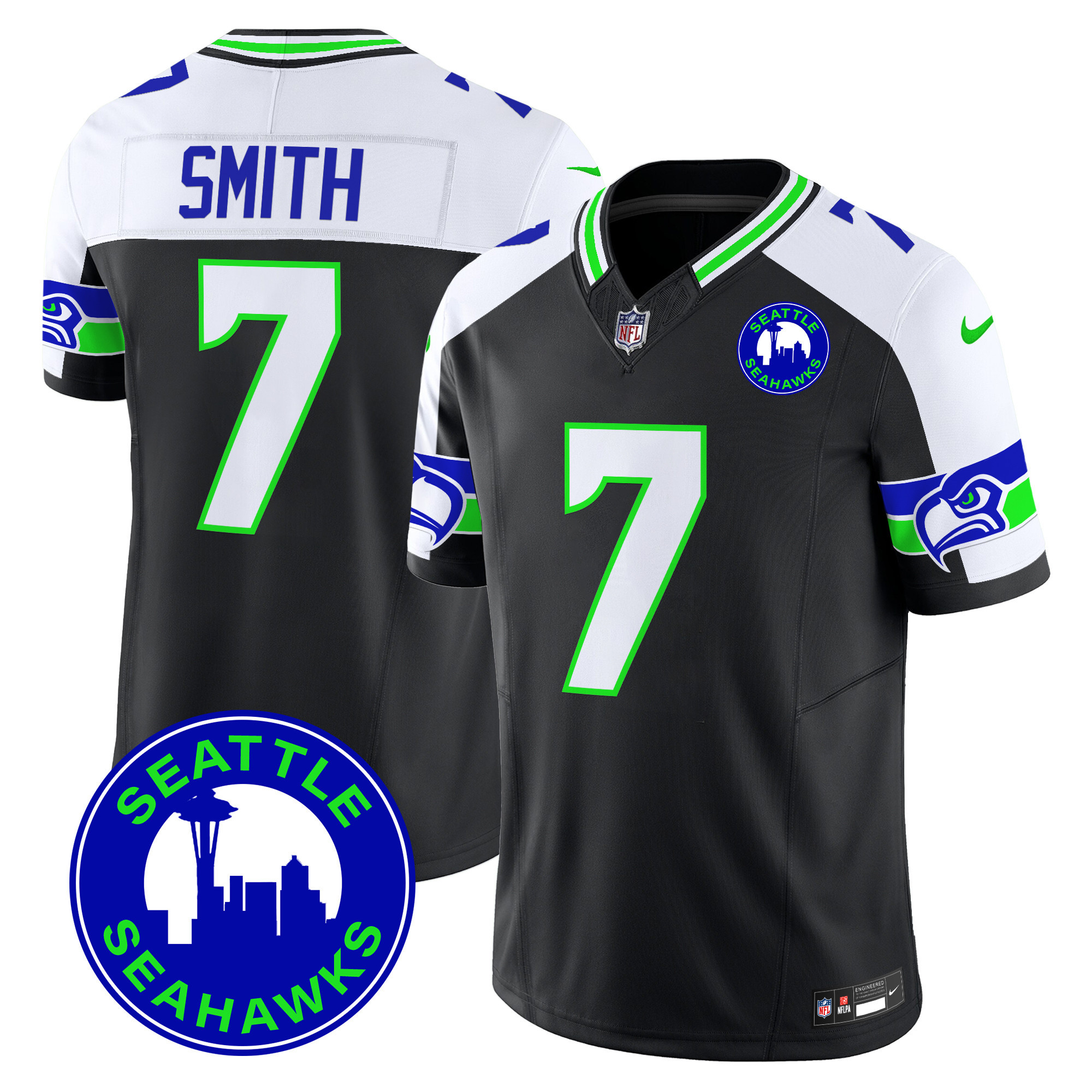 Geno Smith Men's Seattle Seahawks 2024 Seattle City Patch Vapor Limited Black Alternate Jersey - All Stitched