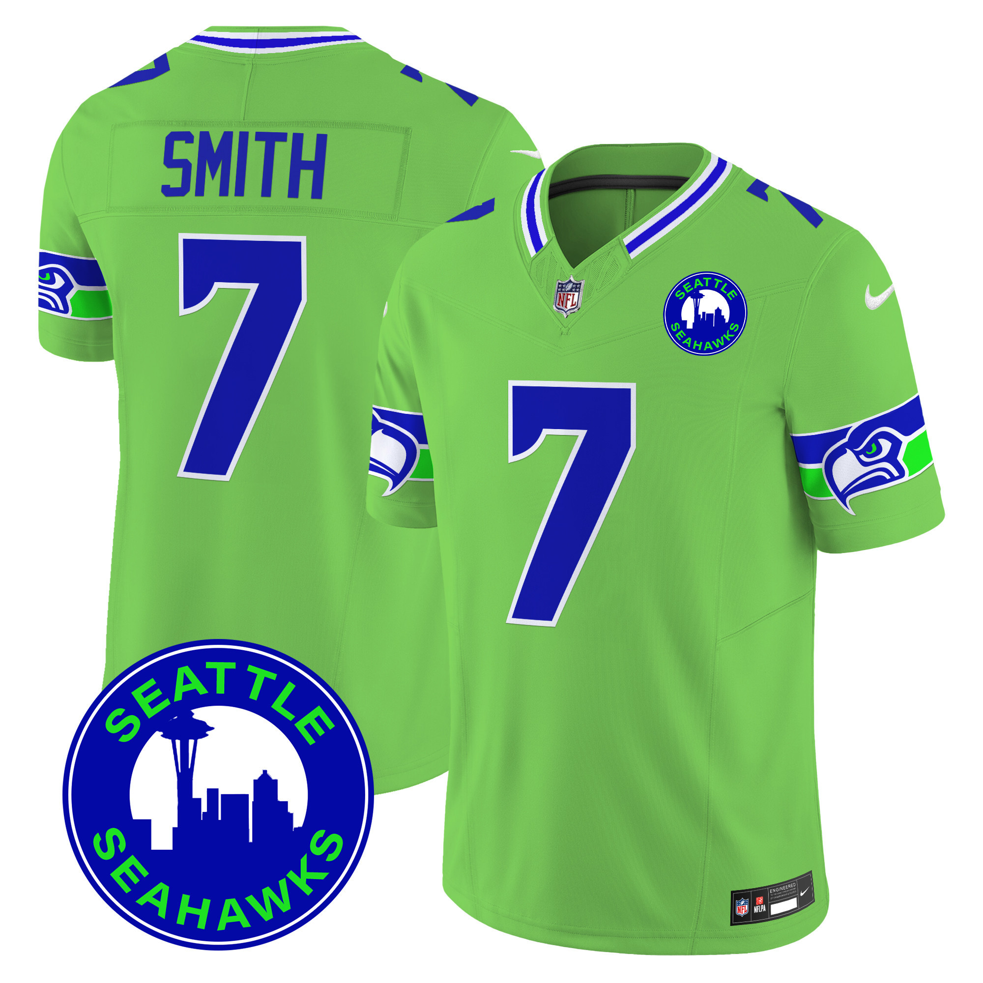 Geno Smith Men's Seattle Seahawks 2024 Seattle City Patch Vapor Limited Green Jersey - All Stitched