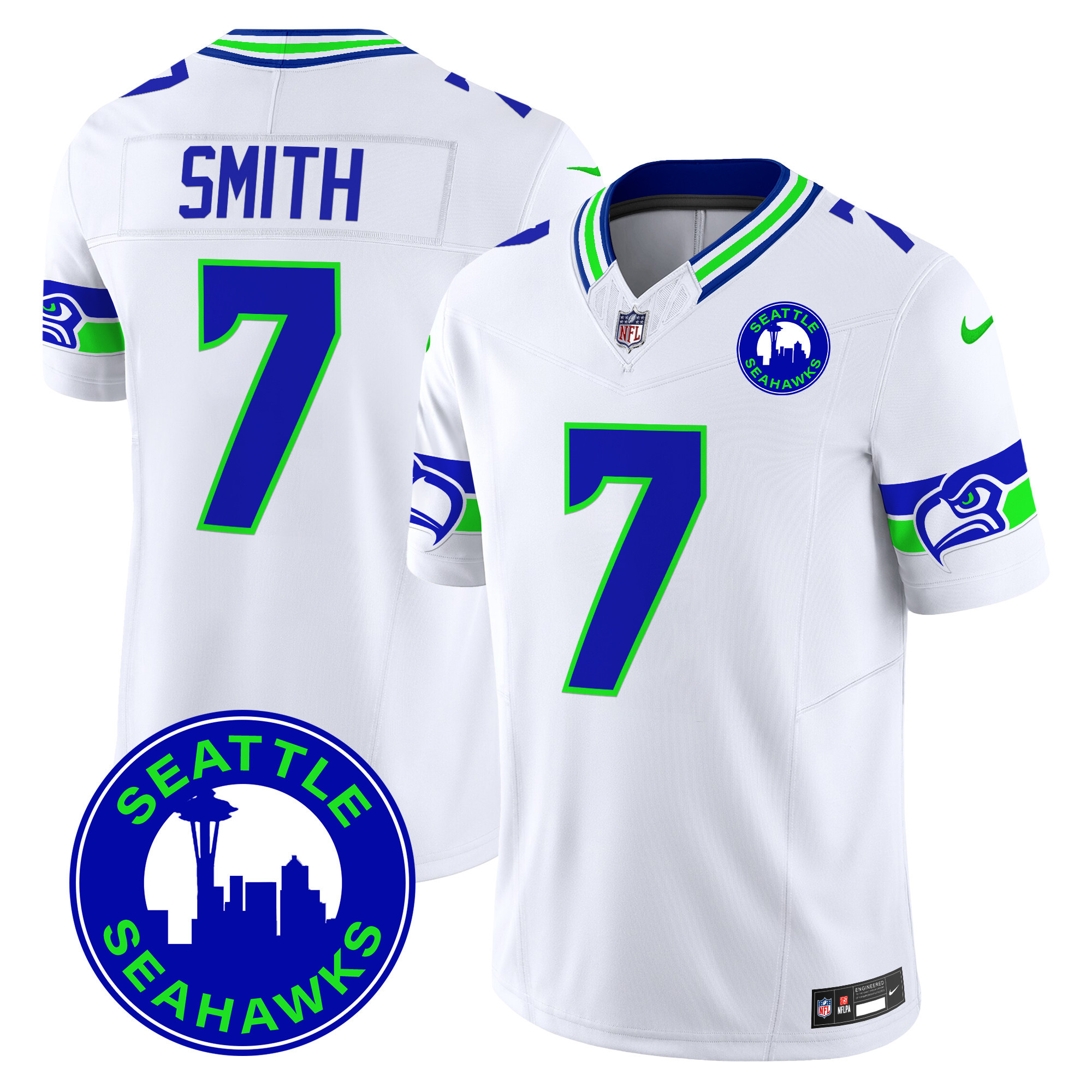 Geno Smith Men's Seattle Seahawks 2024 Seattle City Patch Vapor Limited White Jersey - All Stitched