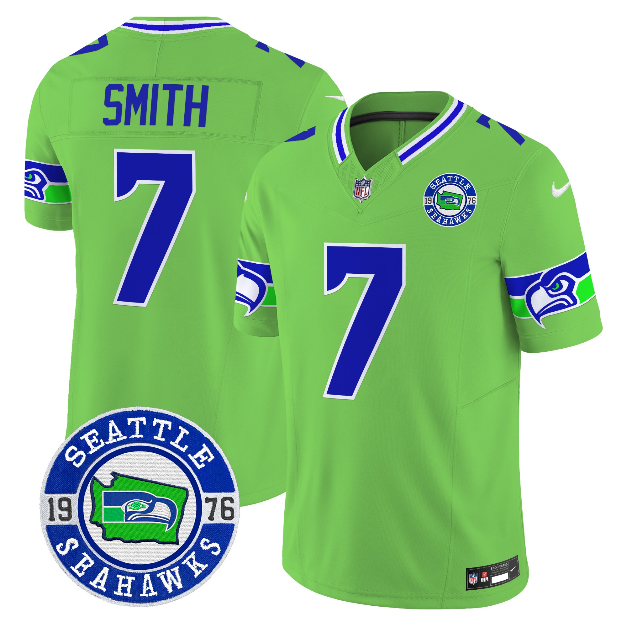 Geno Smith Men's Seattle Seahawks 2024 Seattle Est. 1976 Patch Vapor Limited Green Jersey - All Stitched