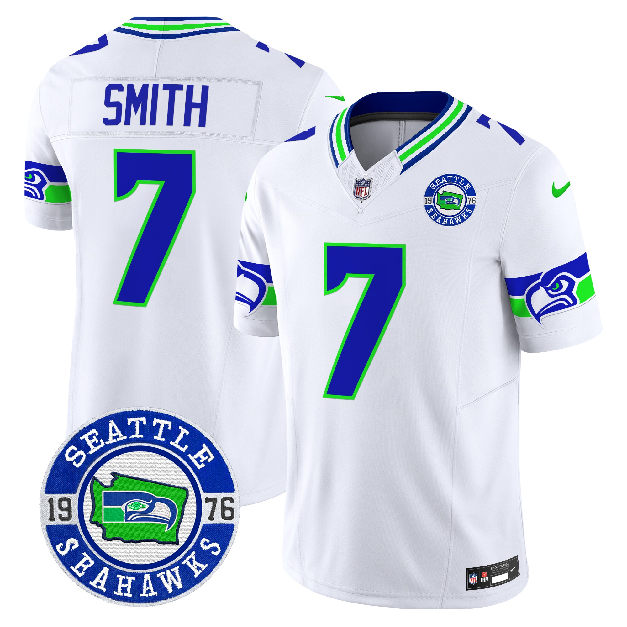 Geno Smith Men's Seattle Seahawks 2024 Seattle Est. 1976 Patch Vapor Limited White Jersey - All Stitched
