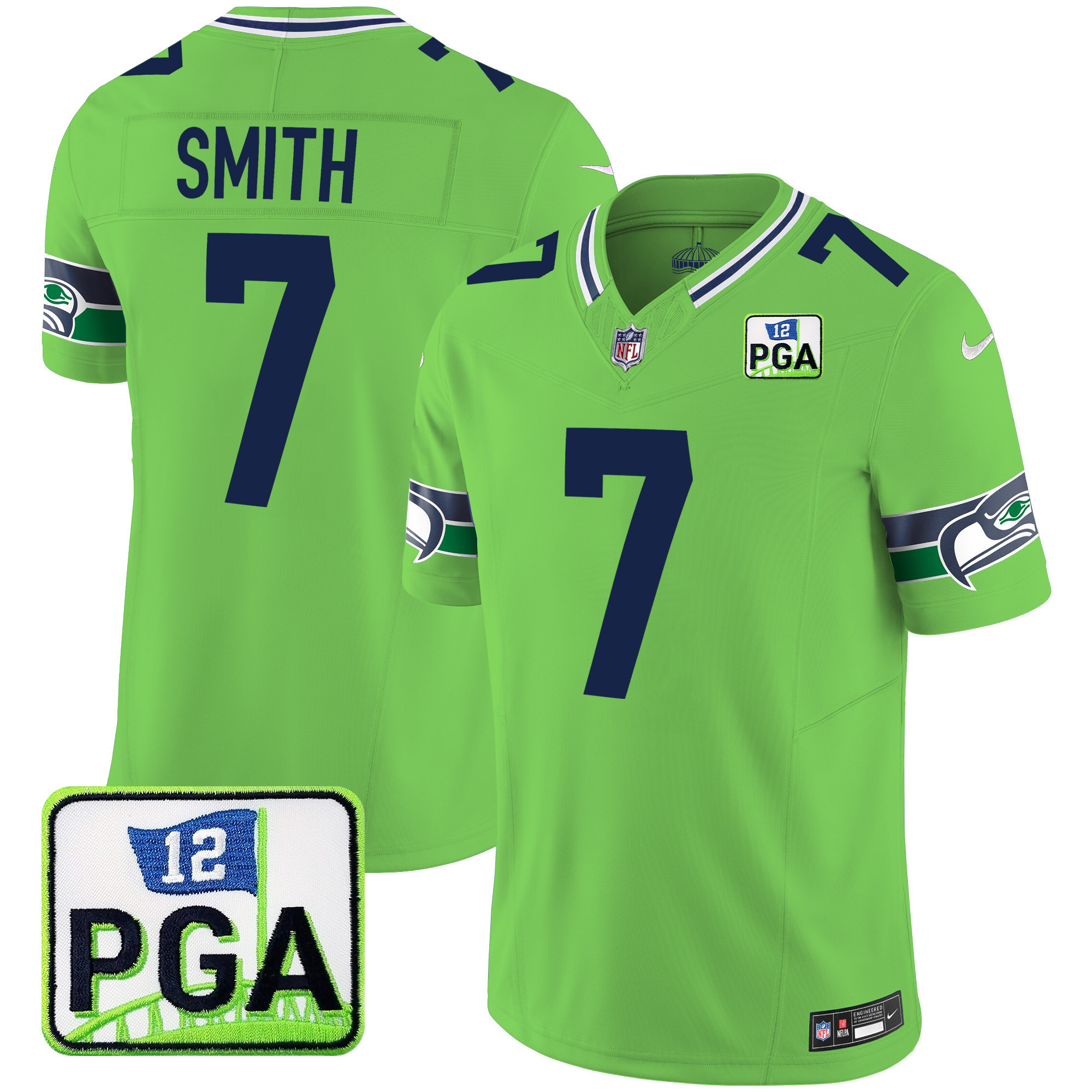 Geno Smith Men's Seattle Seahawks PGA Patch Vapor Limited Green Jersey - All Stitched