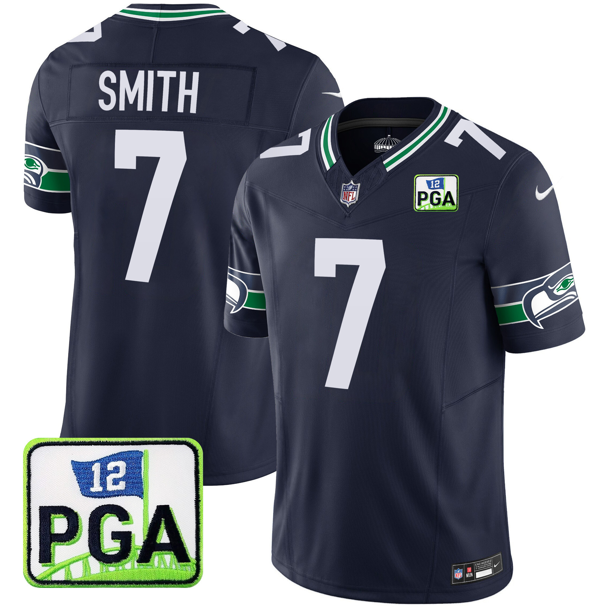 Geno Smith Men's Seattle Seahawks PGA Patch Vapor Limited Navy Jersey - All Stitched
