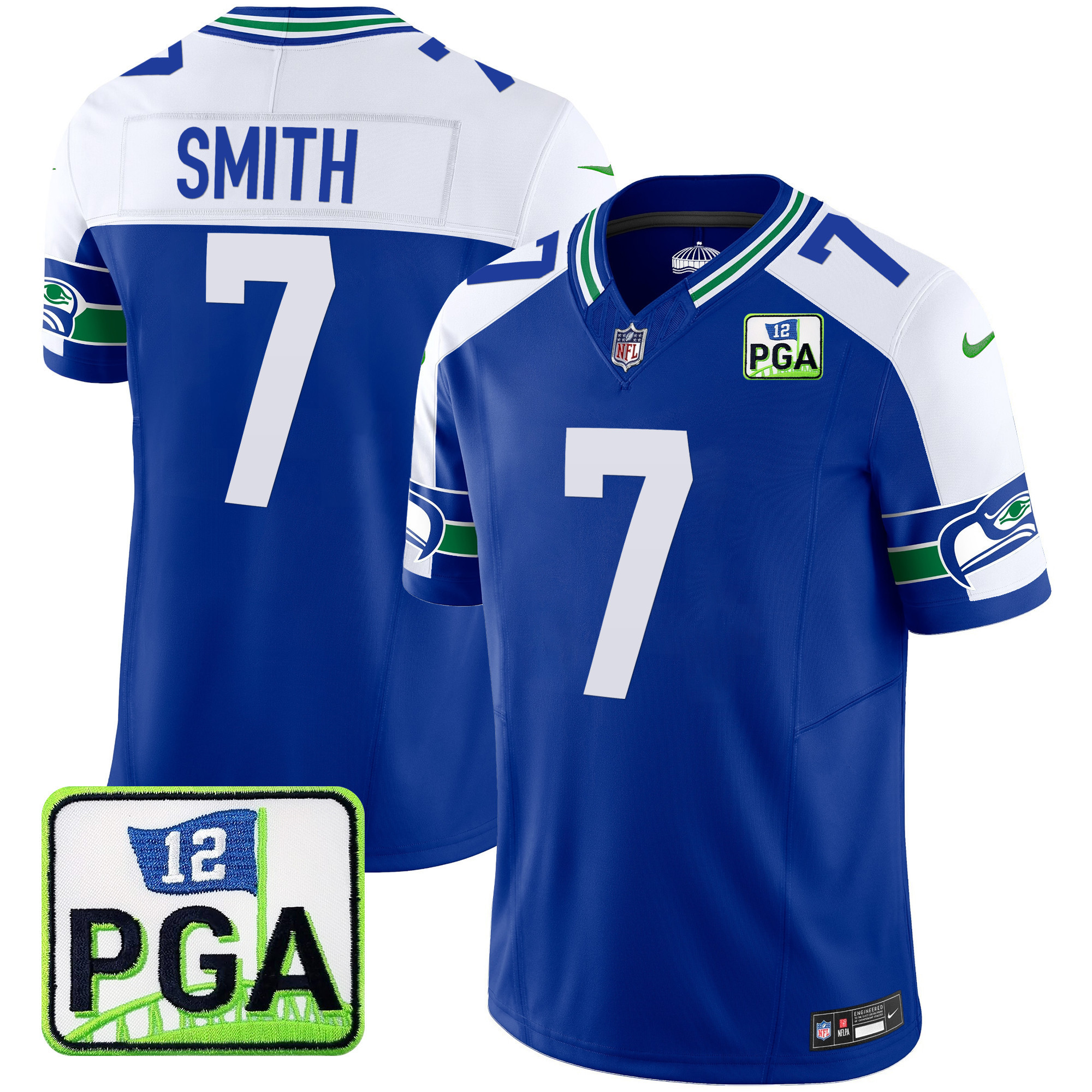 Geno Smith Men's Seattle Seahawks PGA Patch Vapor Limited Royal Alternate Jersey - All Stitched