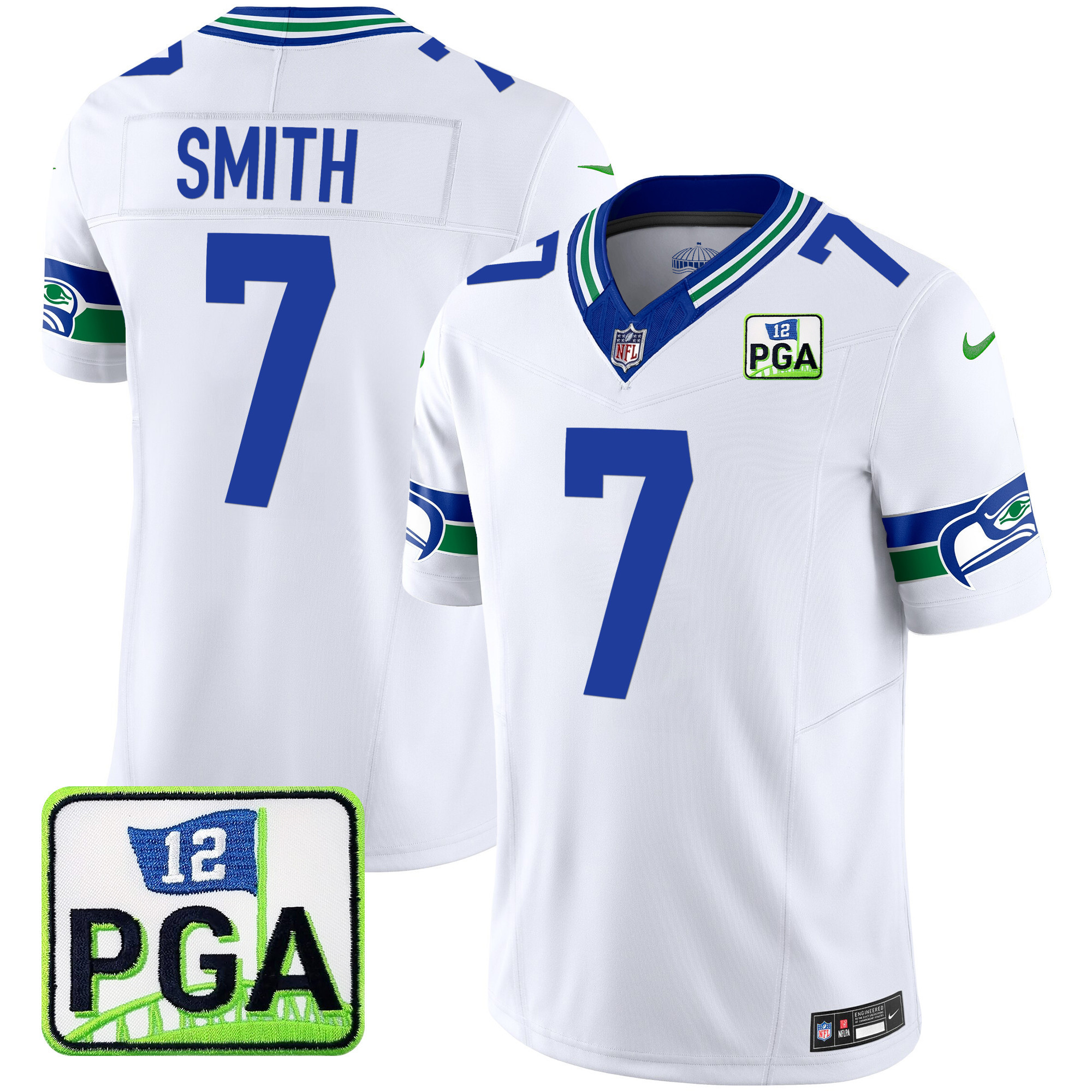 Geno Smith Men's Seattle Seahawks PGA Patch Vapor Limited White Jersey - All Stitched