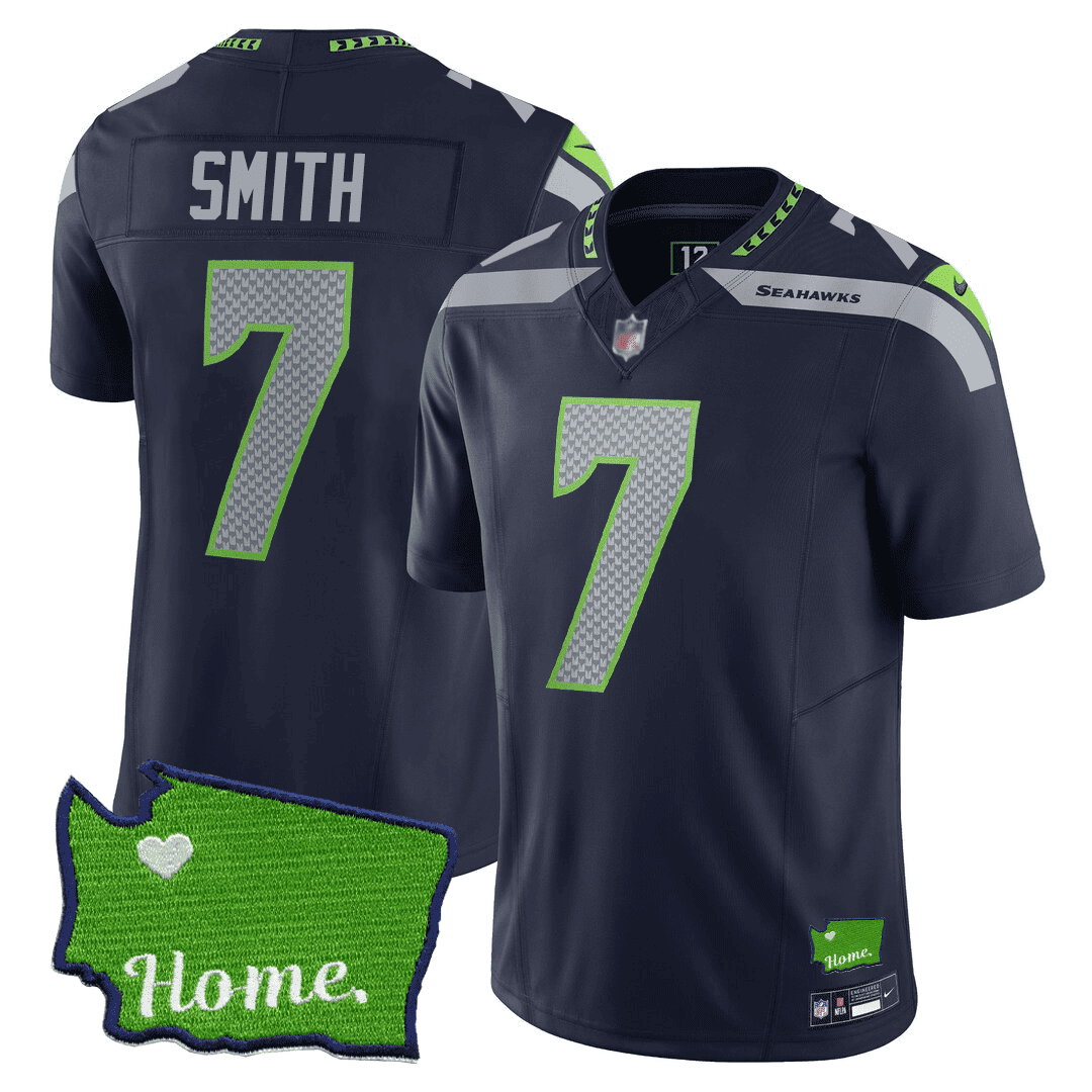 Geno Smith Men's Seattle Seahawks Washington Home Patch Navy Jersey - All Stitched