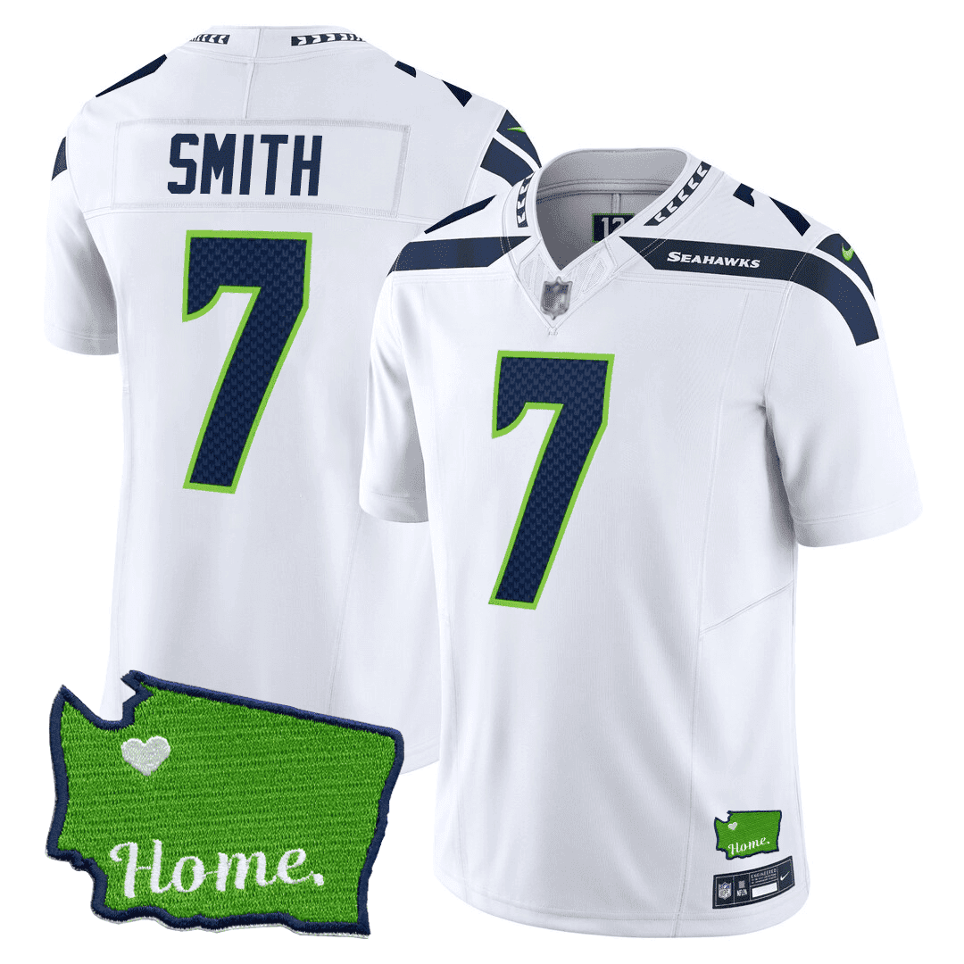 Geno Smith Men's Seattle Seahawks Washington Home Patch White Jersey - All Stitched
