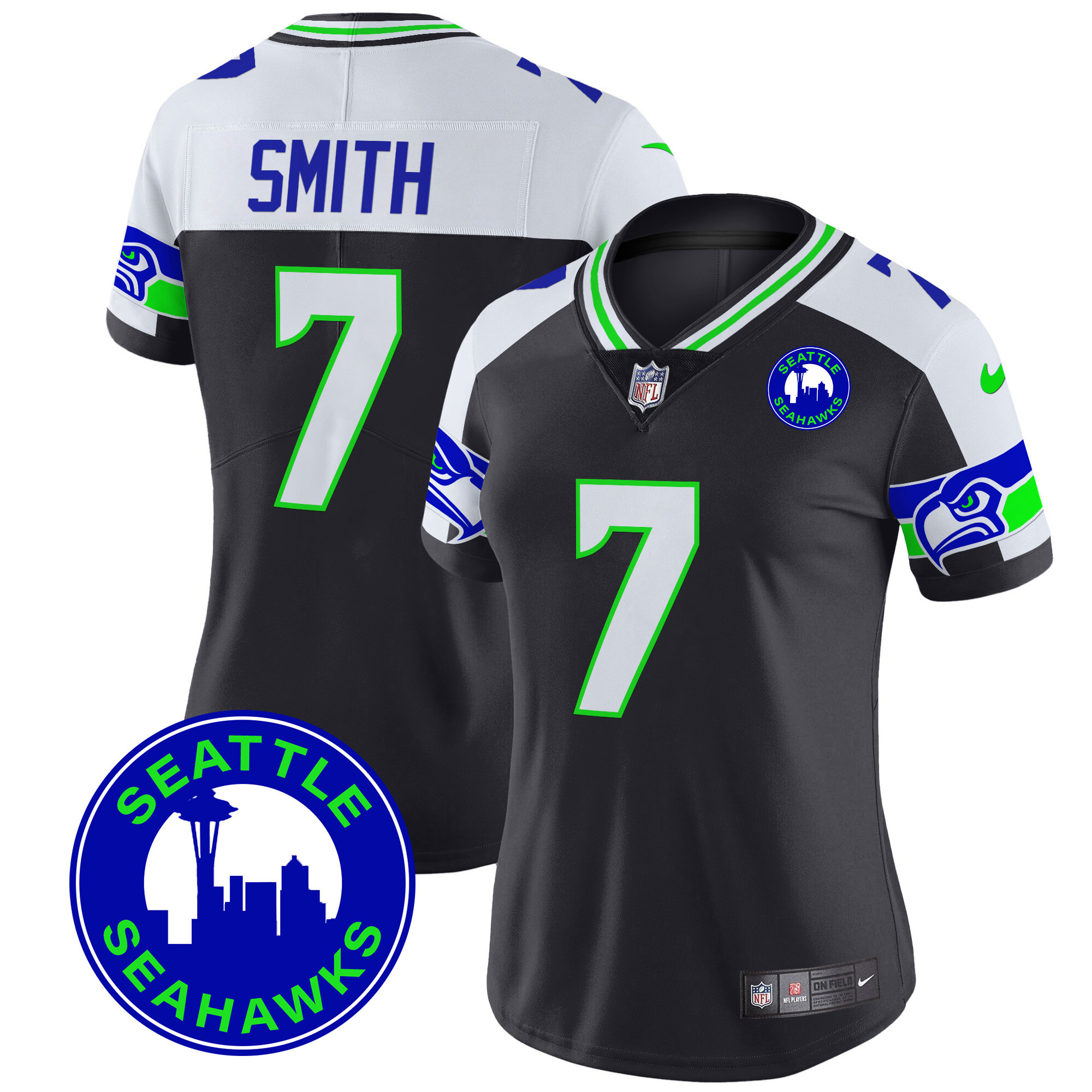 Geno Smith Women's Seattle Seahawks 2024 Seattle City Patch Vapor Limited Black Alternate Jersey - All Stitched