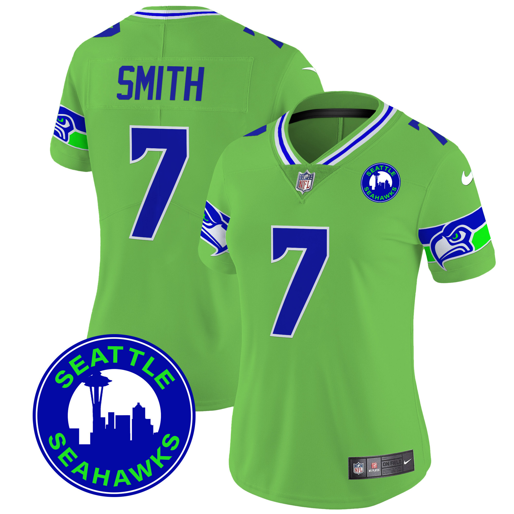 Geno Smith Women's Seattle Seahawks 2024 Seattle City Patch Vapor Limited Green Jersey - All Stitched