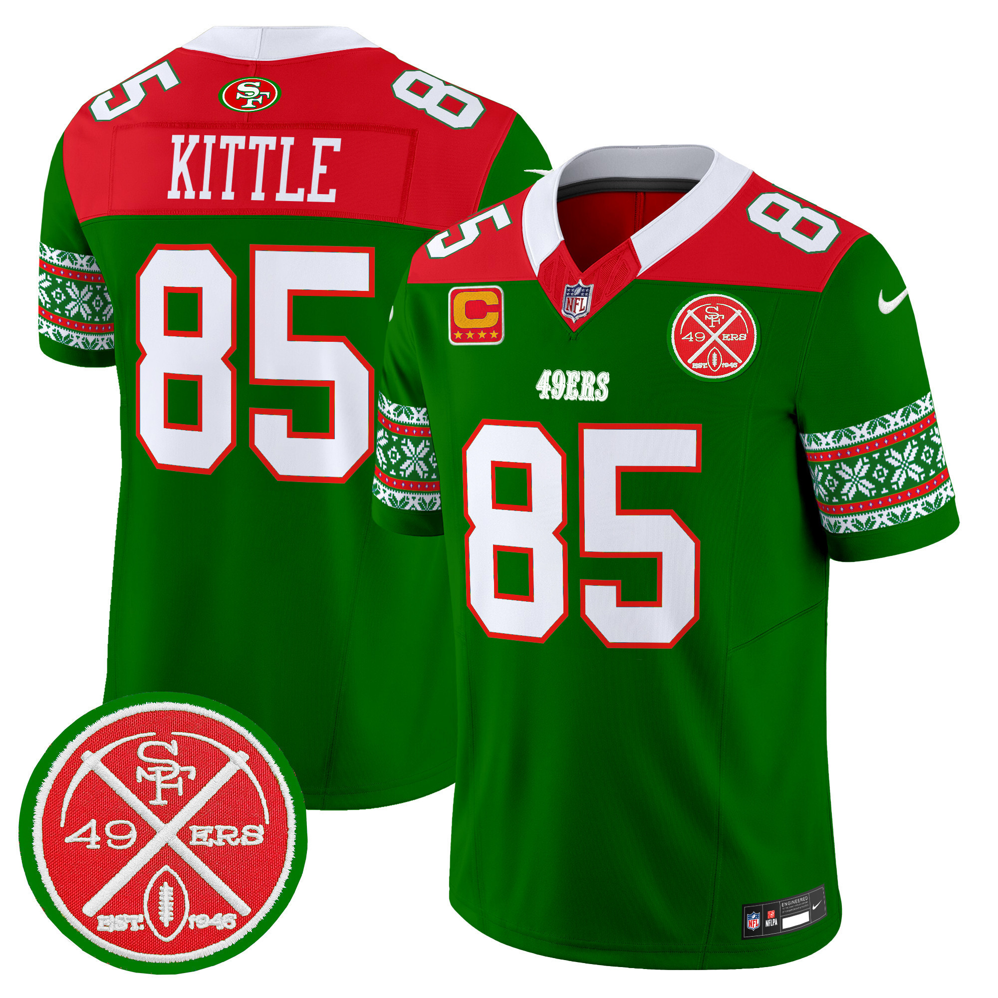 George Kittle Men's San Francisco 49ers 2024 Christmas Vapor Limited Green Jersey - All Stitched