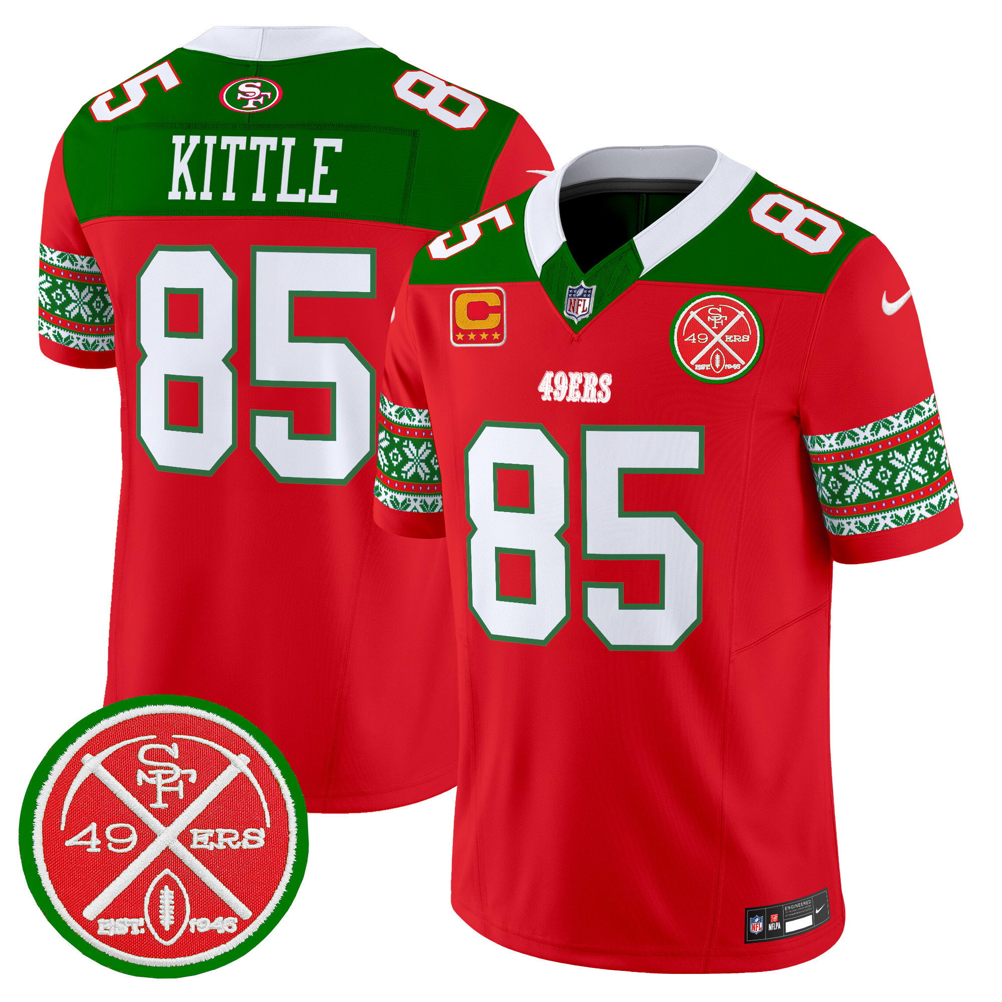 George Kittle Men's San Francisco 49ers 2024 Christmas Vapor Limited Red Jersey - All Stitched