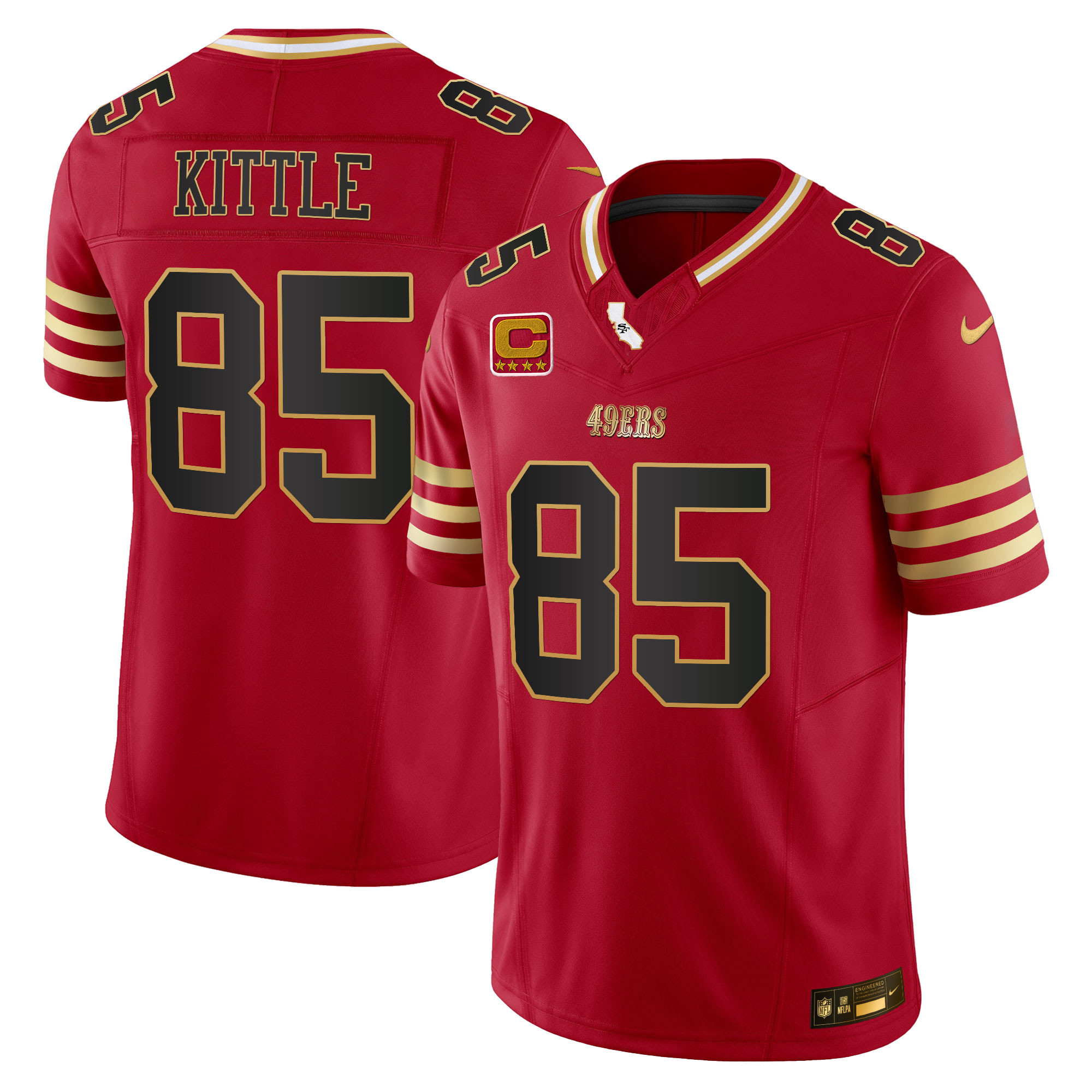George Kittle Men's San Francisco 49ers 2024 Gold Vapor Black Scarlet Jersey - All Stitched