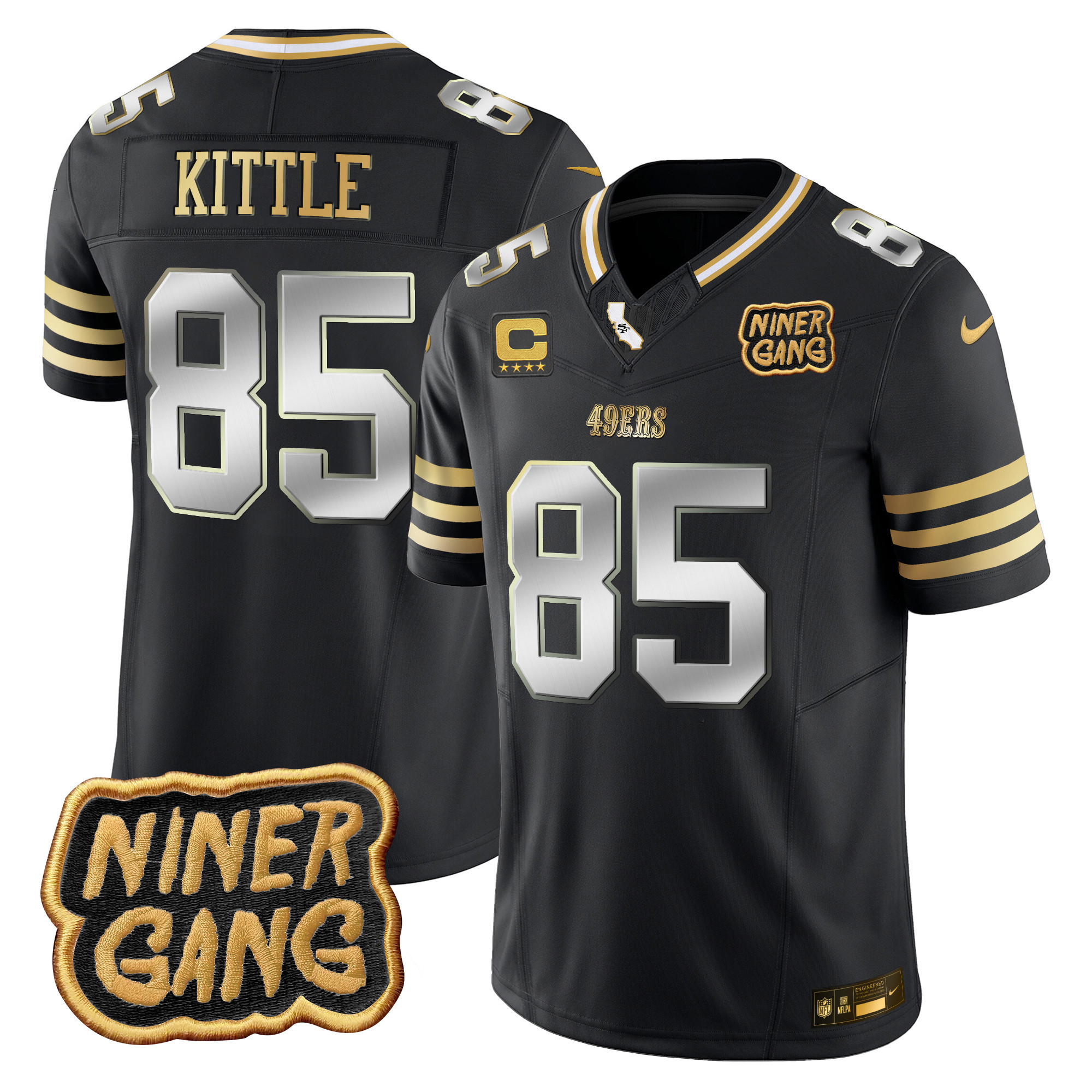 George Kittle Men's San Francisco 49ers 2024 Niner Gang Patch Vapor Black Limited Jersey - All Stitched