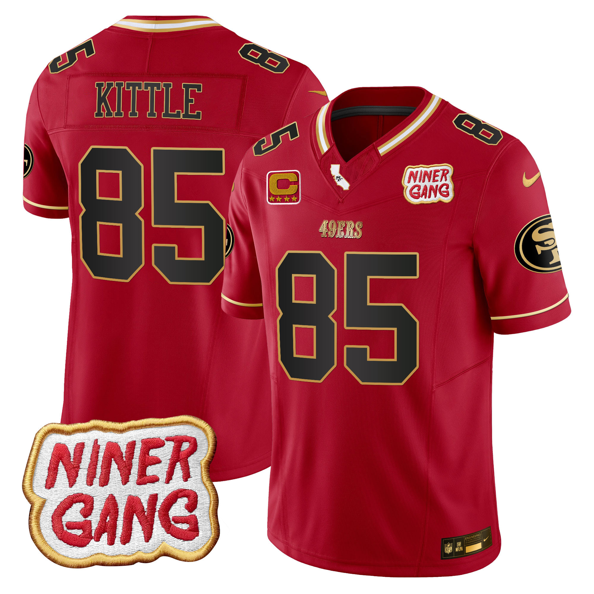 George Kittle Men's San Francisco 49ers 2024 Niner Gang Patch Vapor Scarlet Limited Jersey - All Stitched