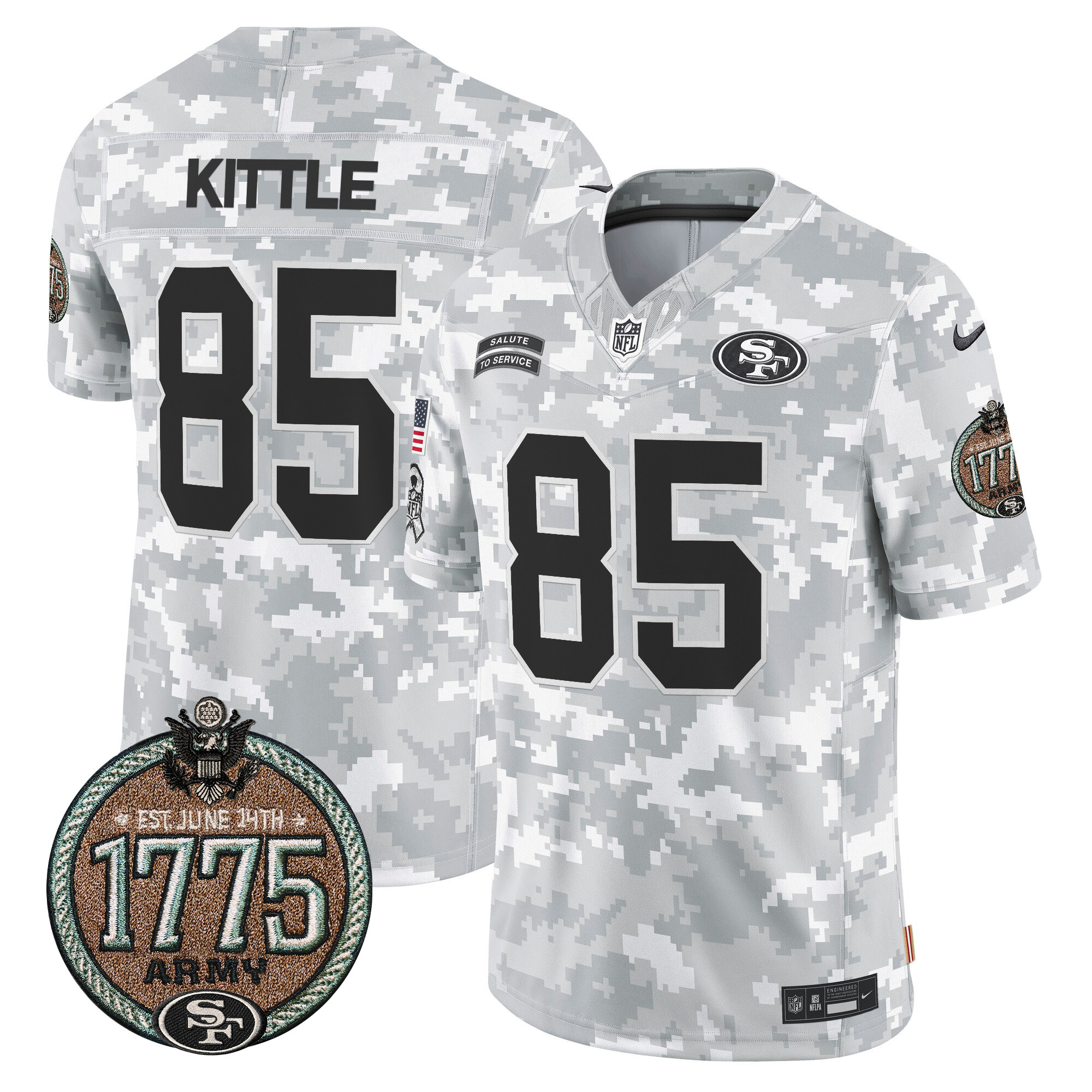 George Kittle Men's San Francisco 49ers 2024 Salute to Service Establishment Year Patch Vapor Limited Army Jersey - All Stitched