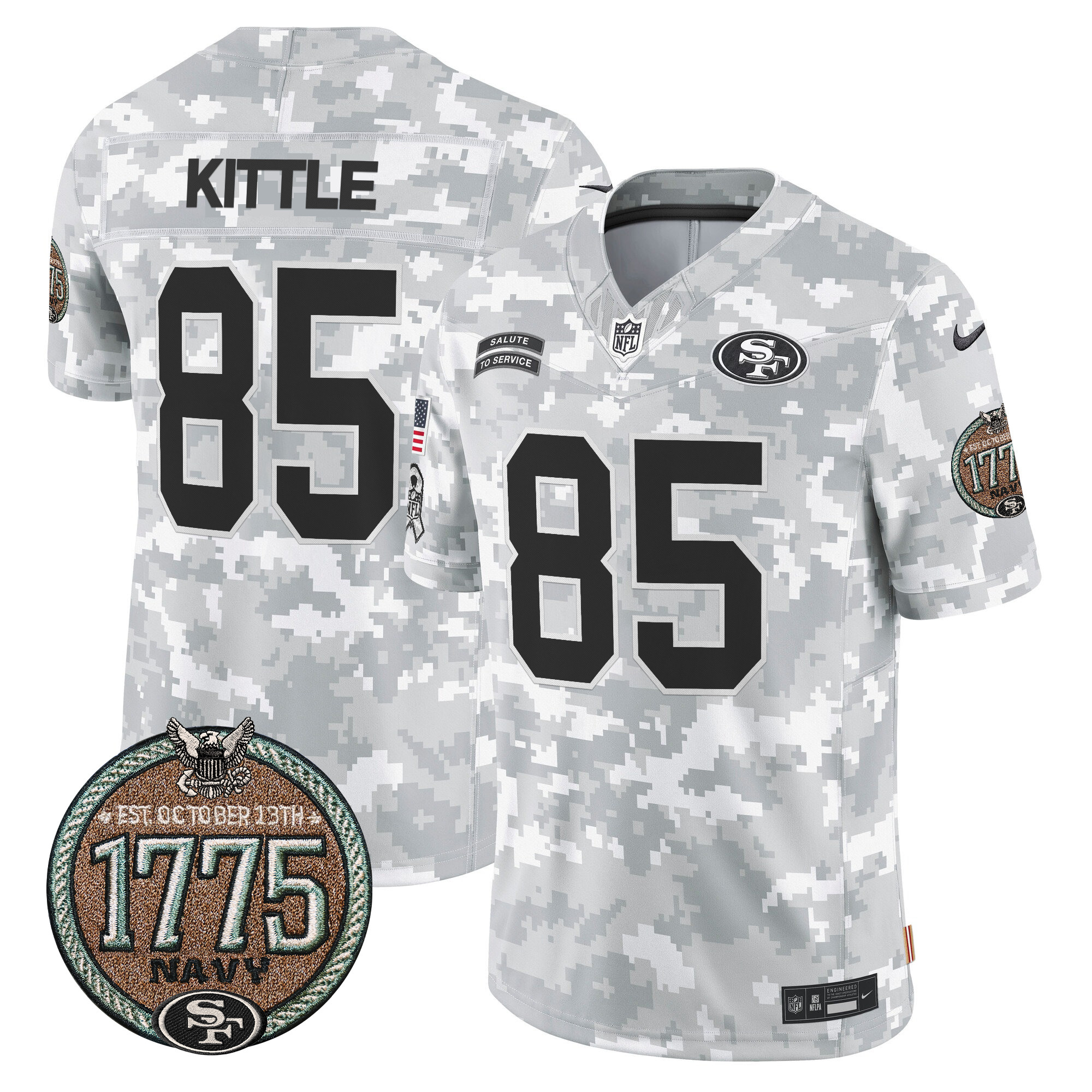George Kittle Men's San Francisco 49ers 2024 Salute to Service Establishment Year Patch Vapor Limited Navy Jersey - All Stitched