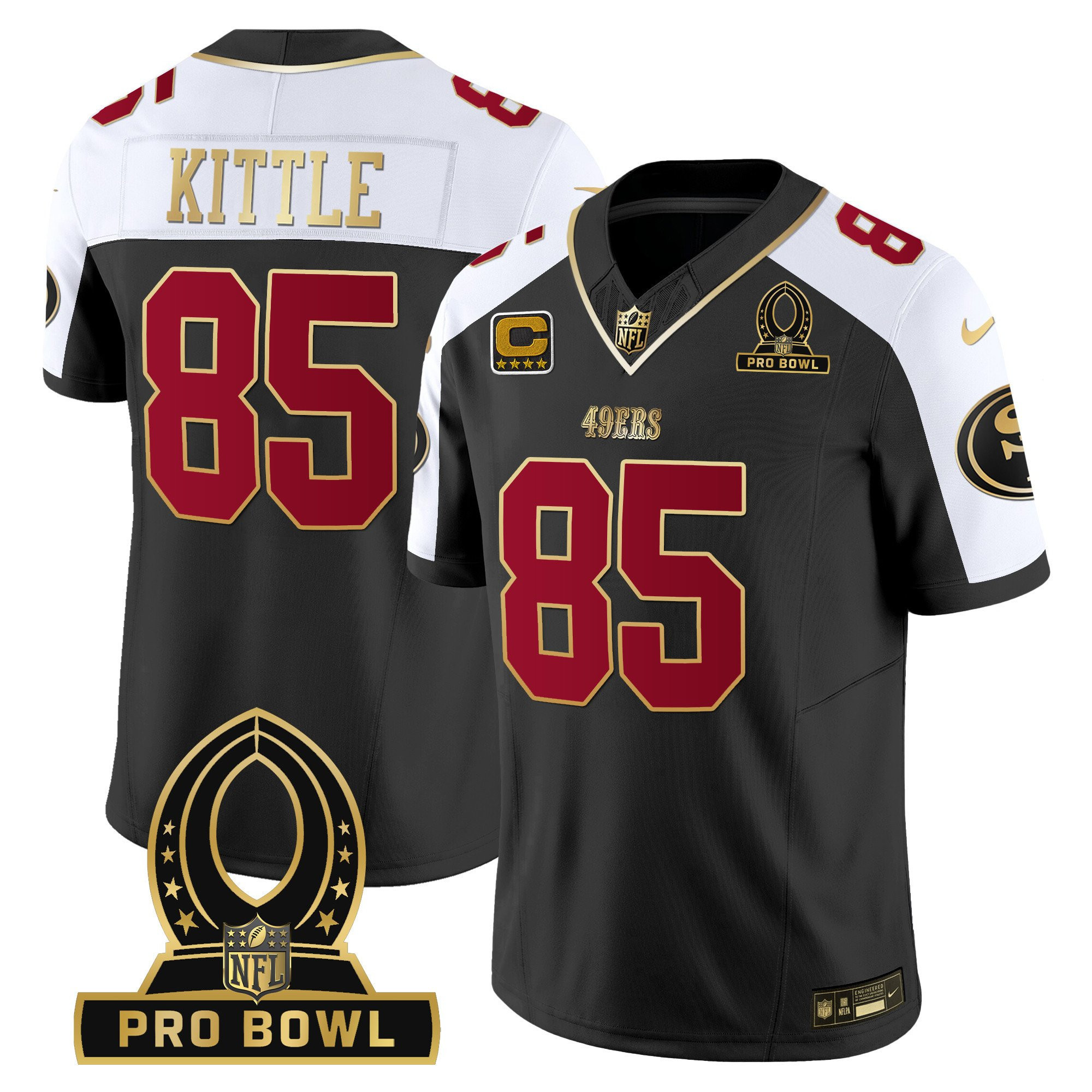 George Kittle San Francisco 49ers 2024 Pro Bowl Patch Vapor Black Alternate Jersey - All Stitched