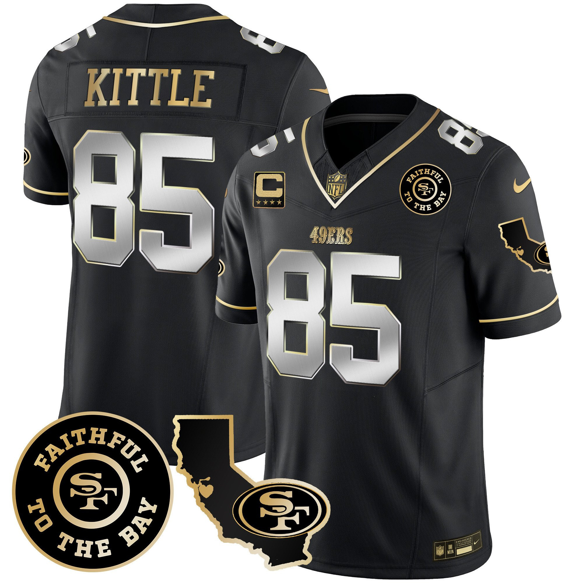 George Kittle San Francisco 49ers Faithful & California Patch Vapor Black Jersey - All Stitched