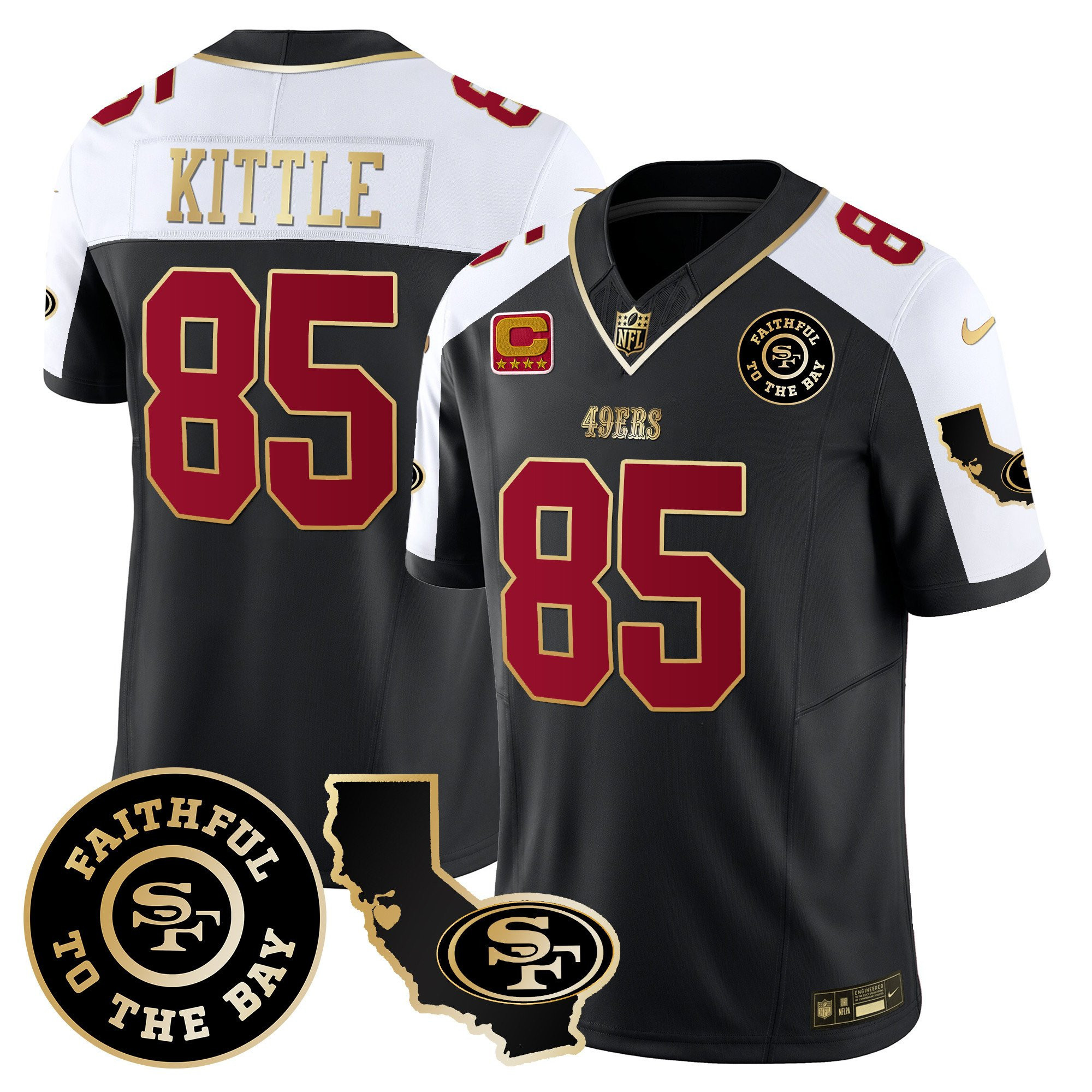 George Kittle San Francisco 49ers Faithful & California Patch Vapor Black/White Jersey - All Stitched
