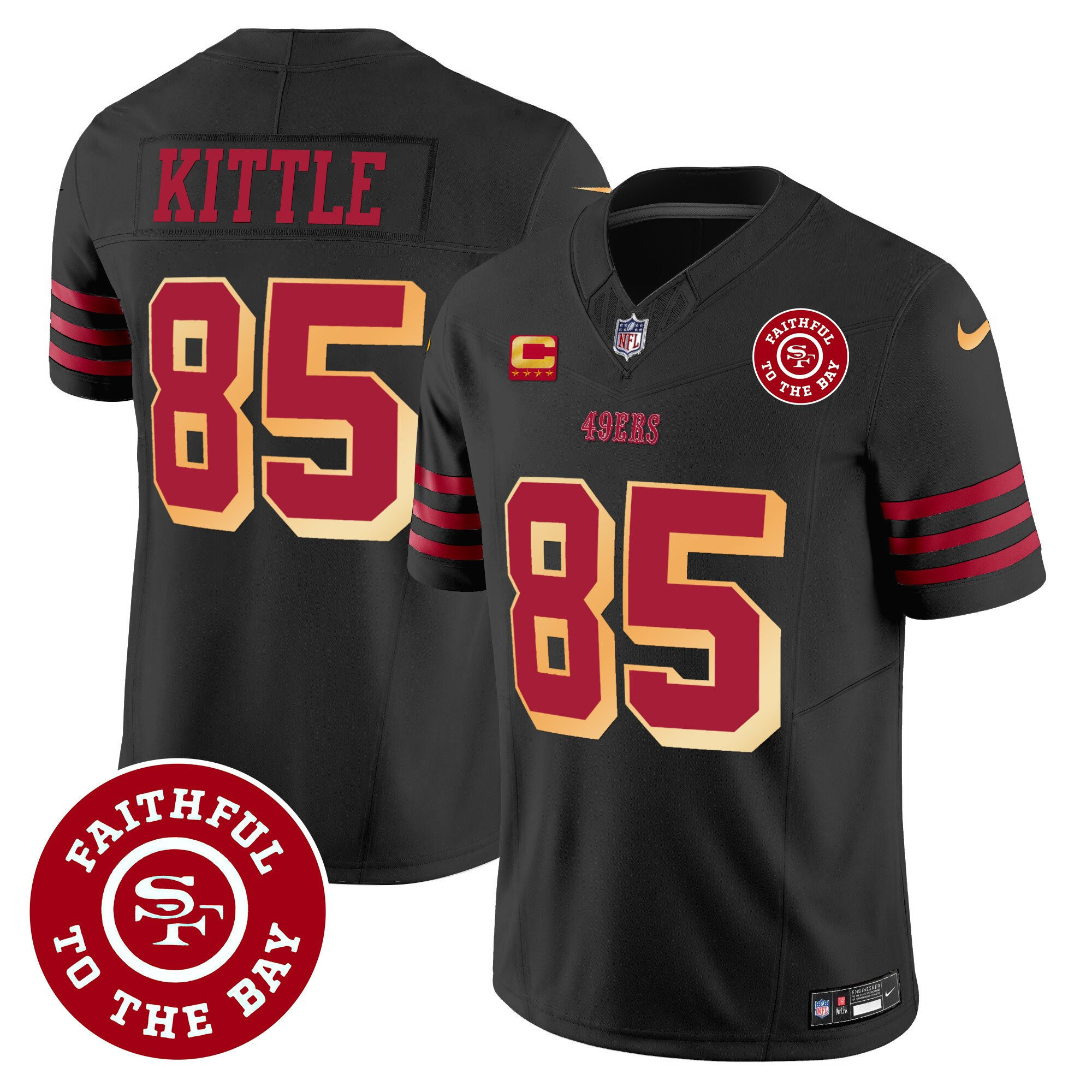 George Kittle San Francisco 49ers Faithful To The Bay Patch Vapor Black Jersey - All Stitched