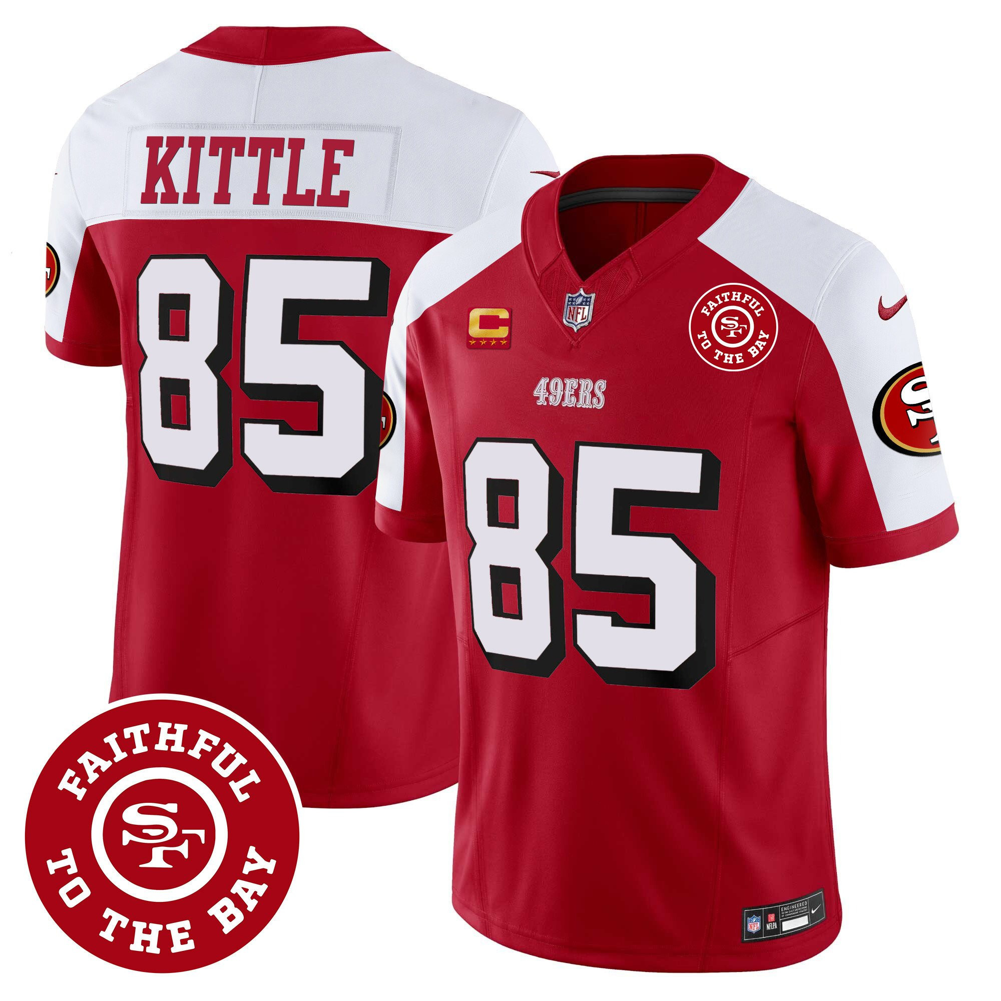 George Kittle San Francisco 49ers Faithful To The Bay Patch Vapor Red/White Jersey - All Stitched
