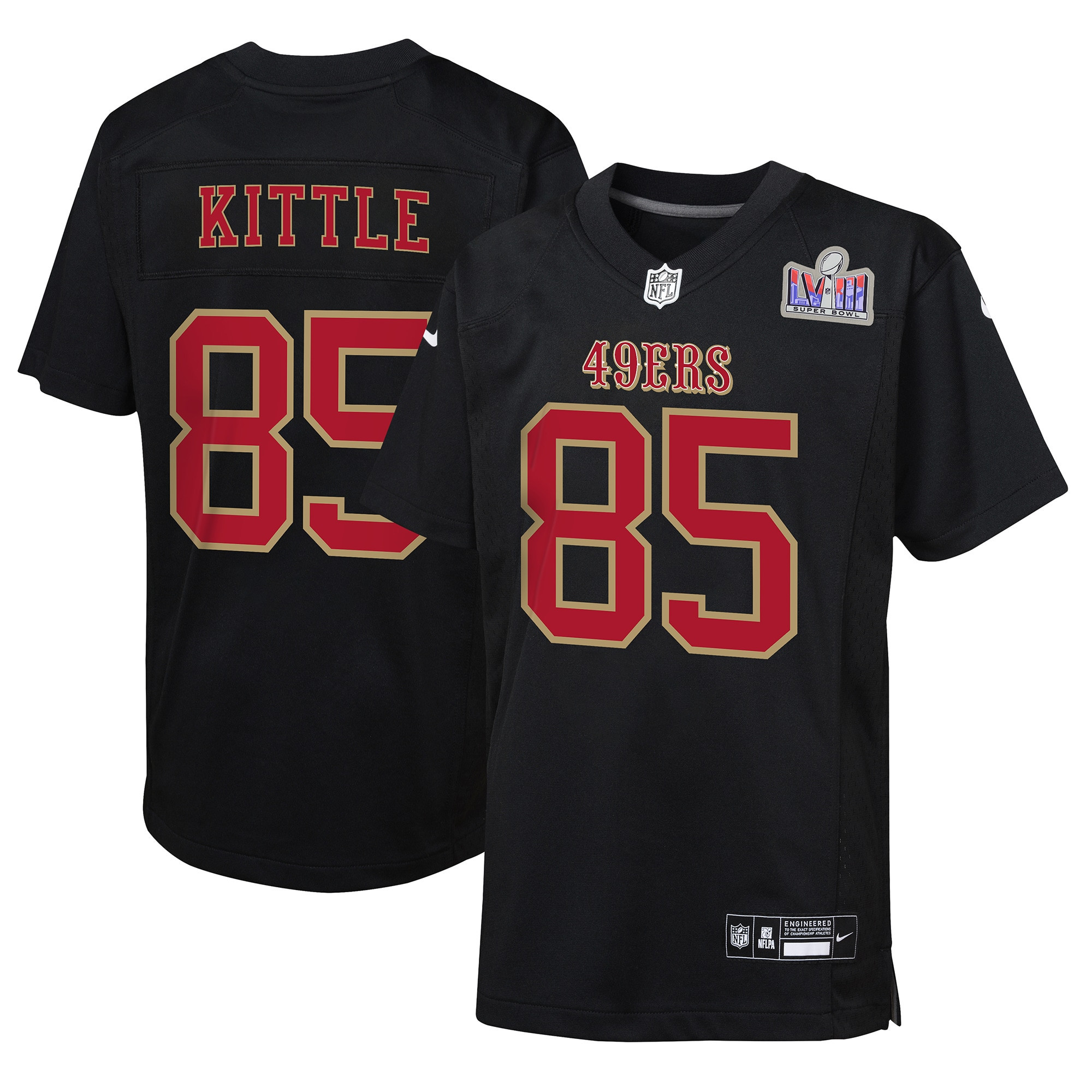 George Kittle San Francisco 49ers Game Super Bowl LVIII Black Jersey - All Stitched