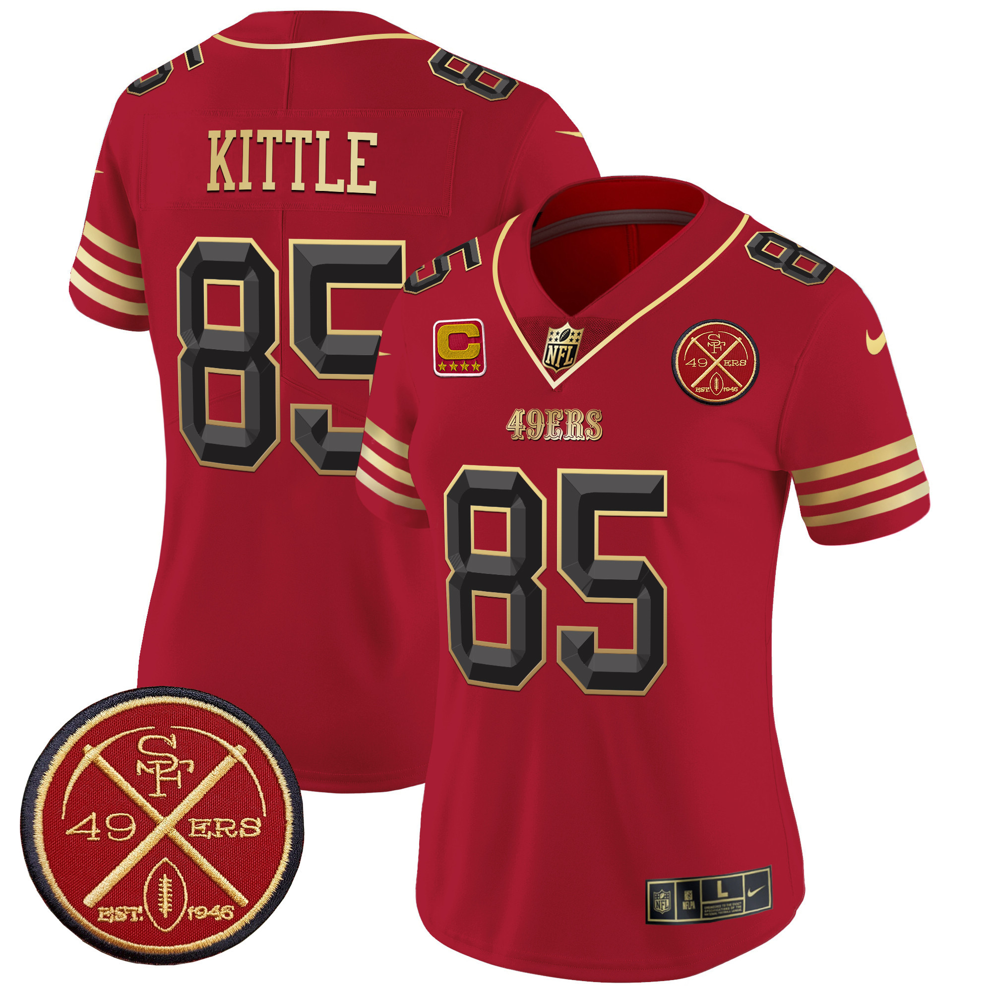 George Kittle Women's San Francisco 49ers Est.1946 Patch Vapor Limited Black Scarlet Jersey - All Stitched