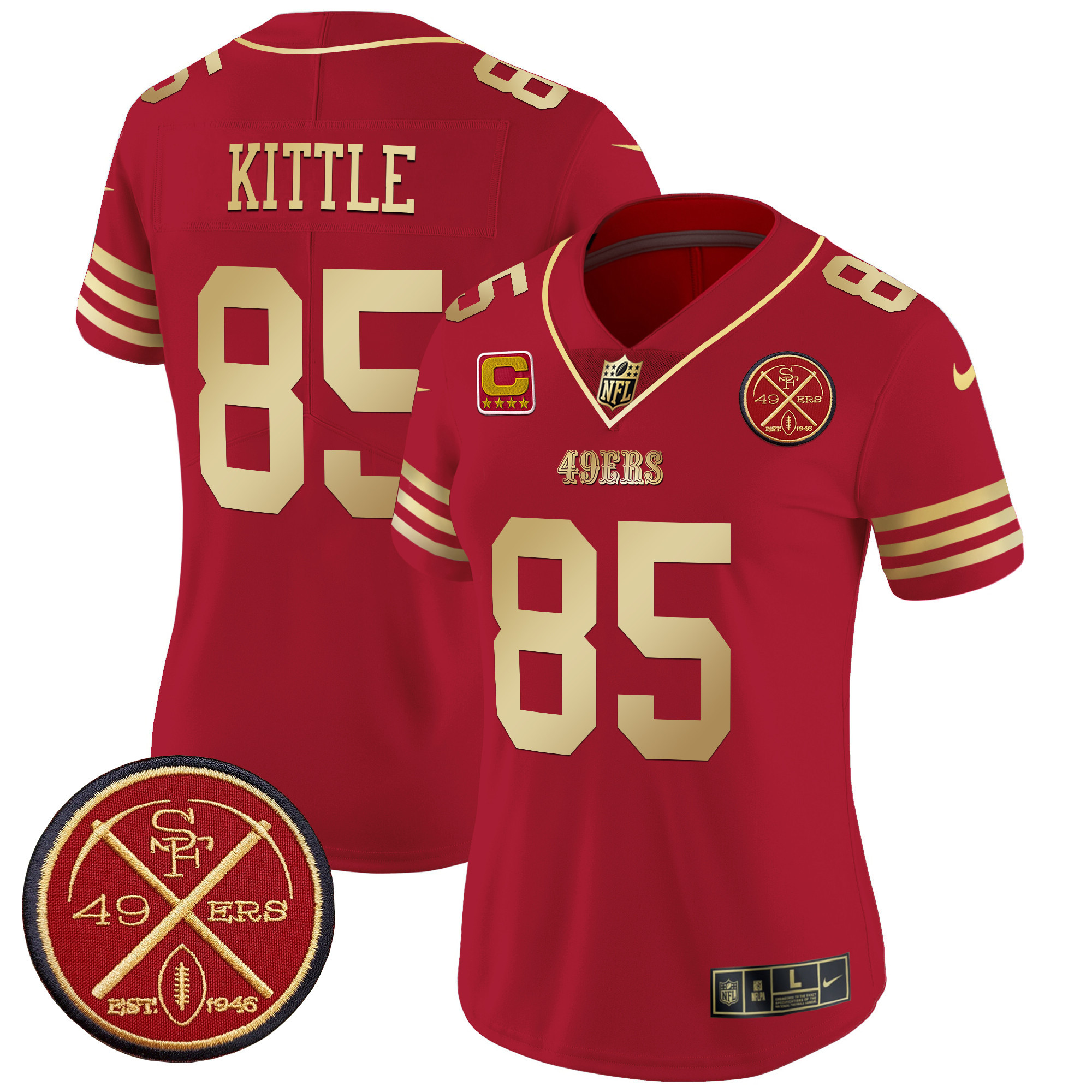 George Kittle Women's San Francisco 49ers Est.1946 Patch Vapor Limited Scarlet Gold Jersey - All Stitched