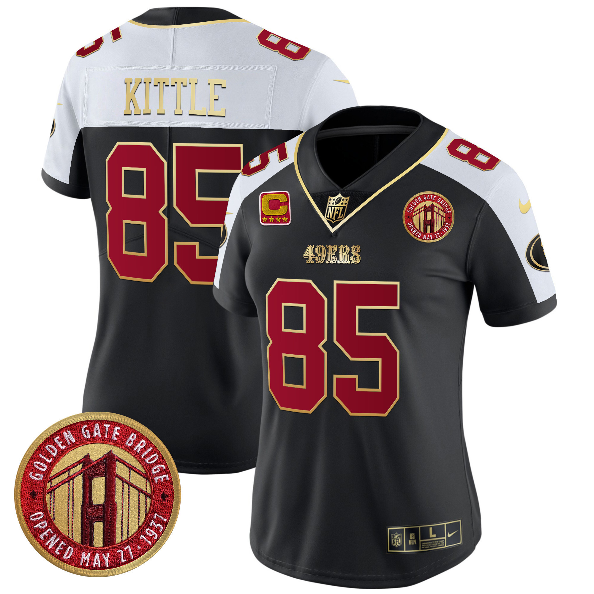 George Kittle Women's San Francisco 49ers Golden Gate Bridge Patch Vapor Limited Black Alternate Jersey - All Stitched
