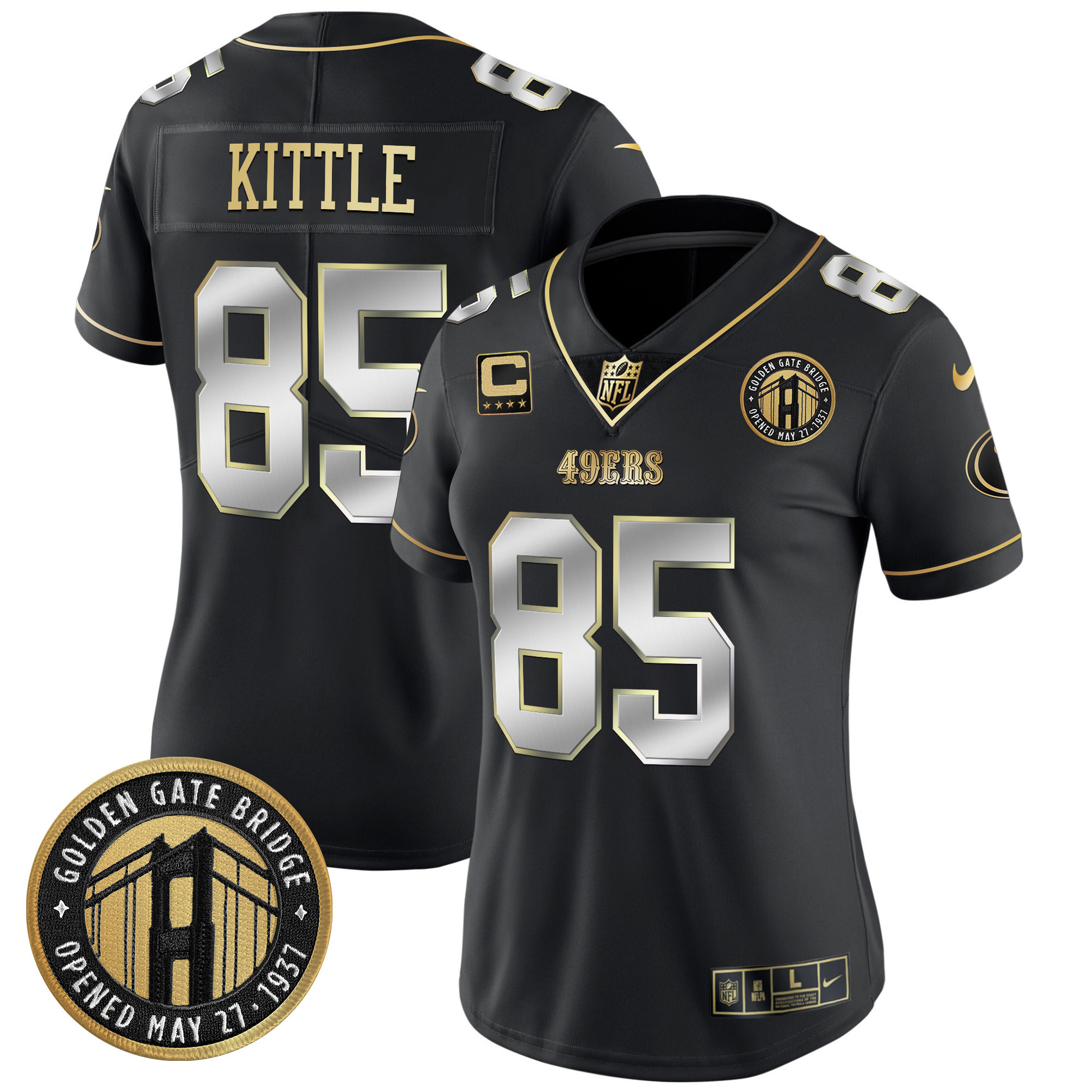 George Kittle Women's San Francisco 49ers Golden Gate Bridge Patch Vapor Limited Black Limited Jersey - All Stitched