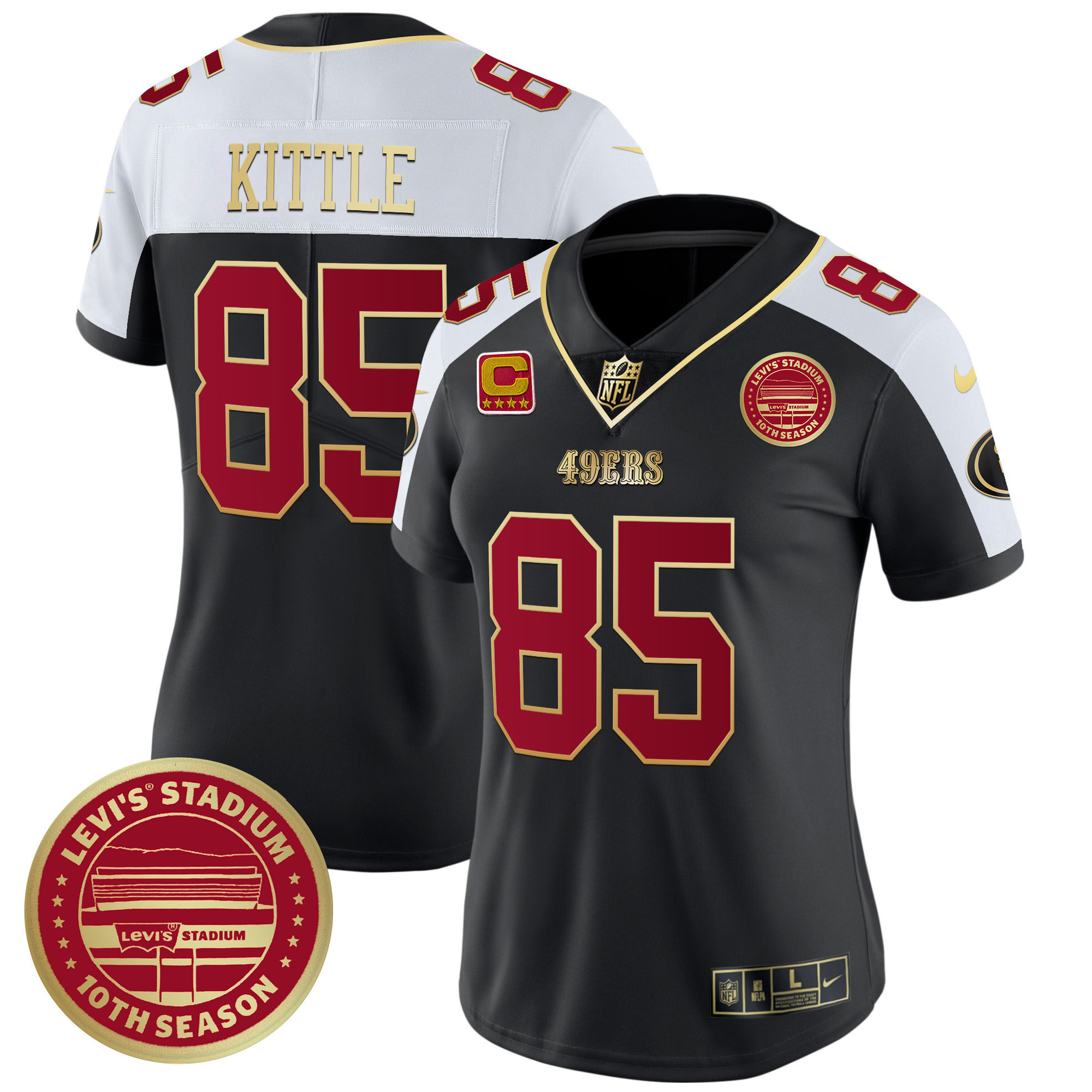 George Kittle Women's San Francisco 49ers Levi'S Stadium 10th Season Patch Vapor Limited Black Alternate Jersey - All Stitched