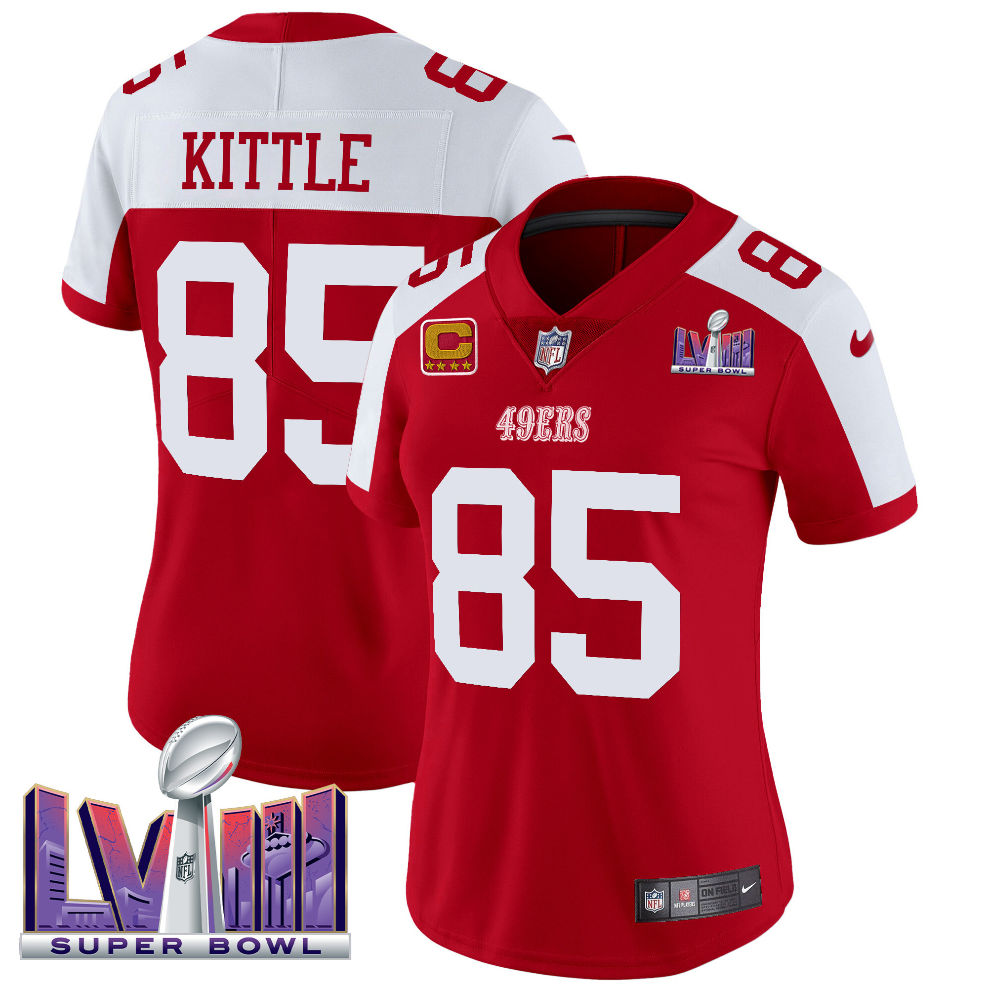 George Kittle Women's San Francisco 49ers Super Bowl LVIII Patch Vapor Limited Alternate Jersey - All Stitched