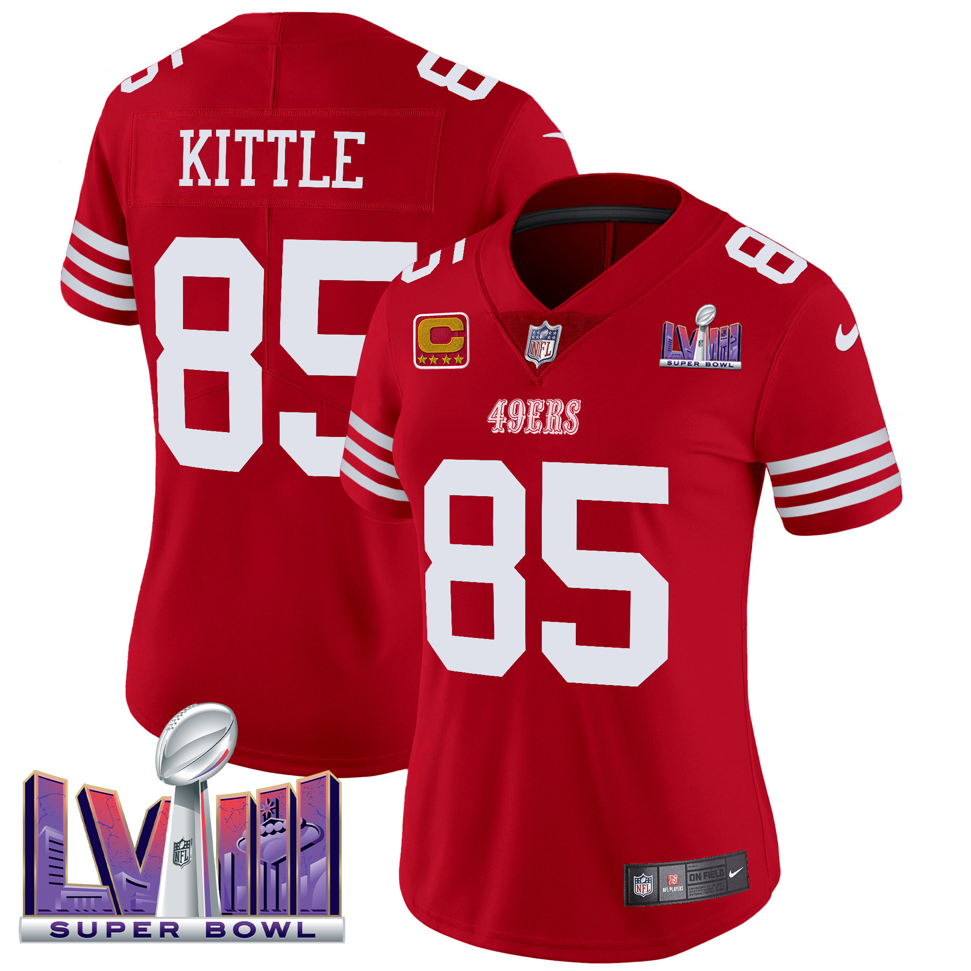 George Kittle Women's San Francisco 49ers Super Bowl LVIII Patch Vapor Limited Red Jersey - All Stitched