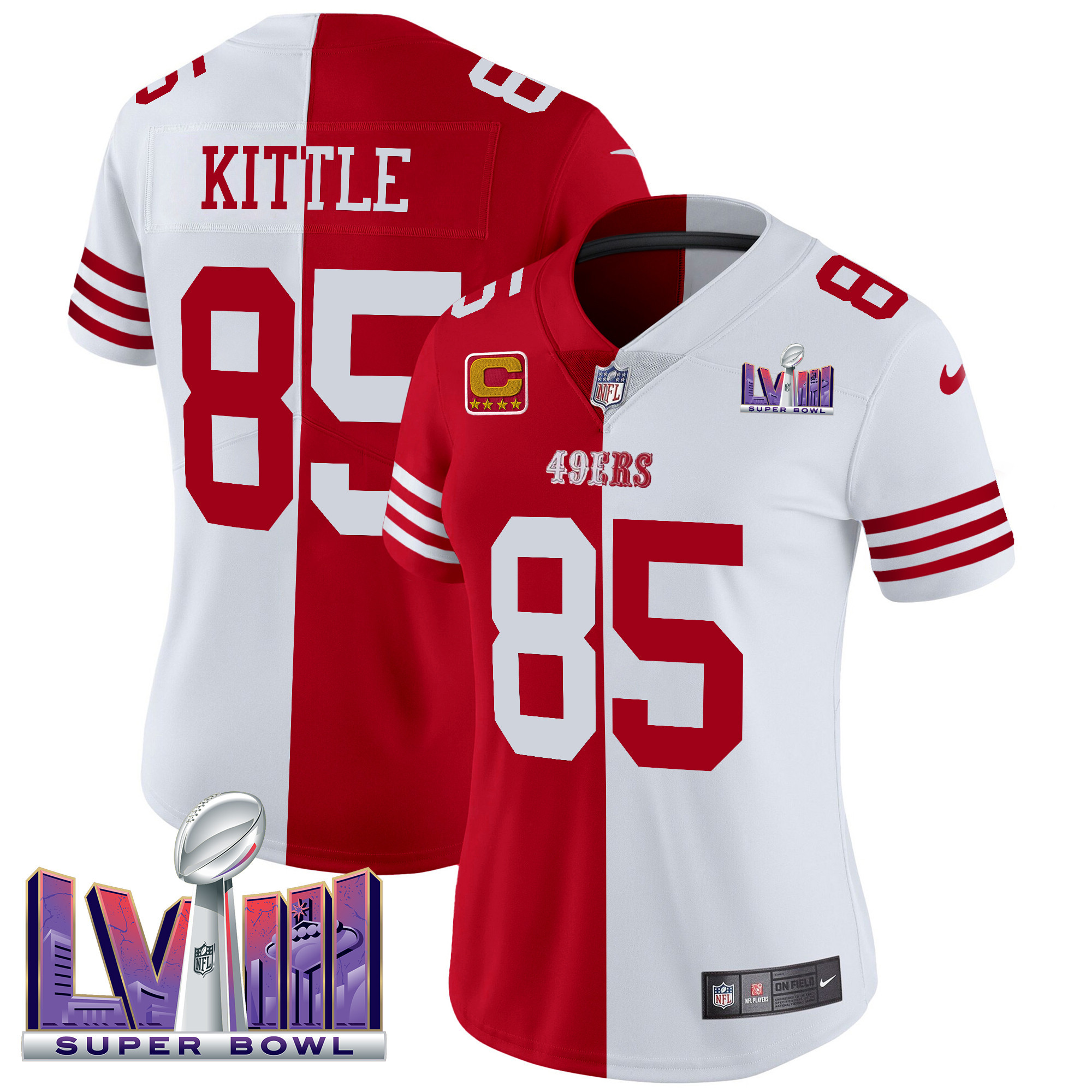 George Kittle Women's San Francisco 49ers  Super Bowl LVIII Patch Vapor Split Jersey - All Stitched