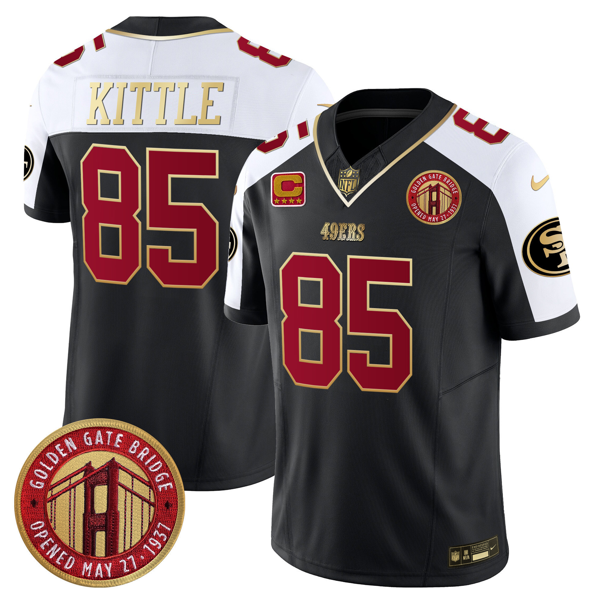 George Kittle Youth's San Francisco 49ers Golden Gate Bridge Patch Vapor Limited Black Alternate Jersey - All Stitched