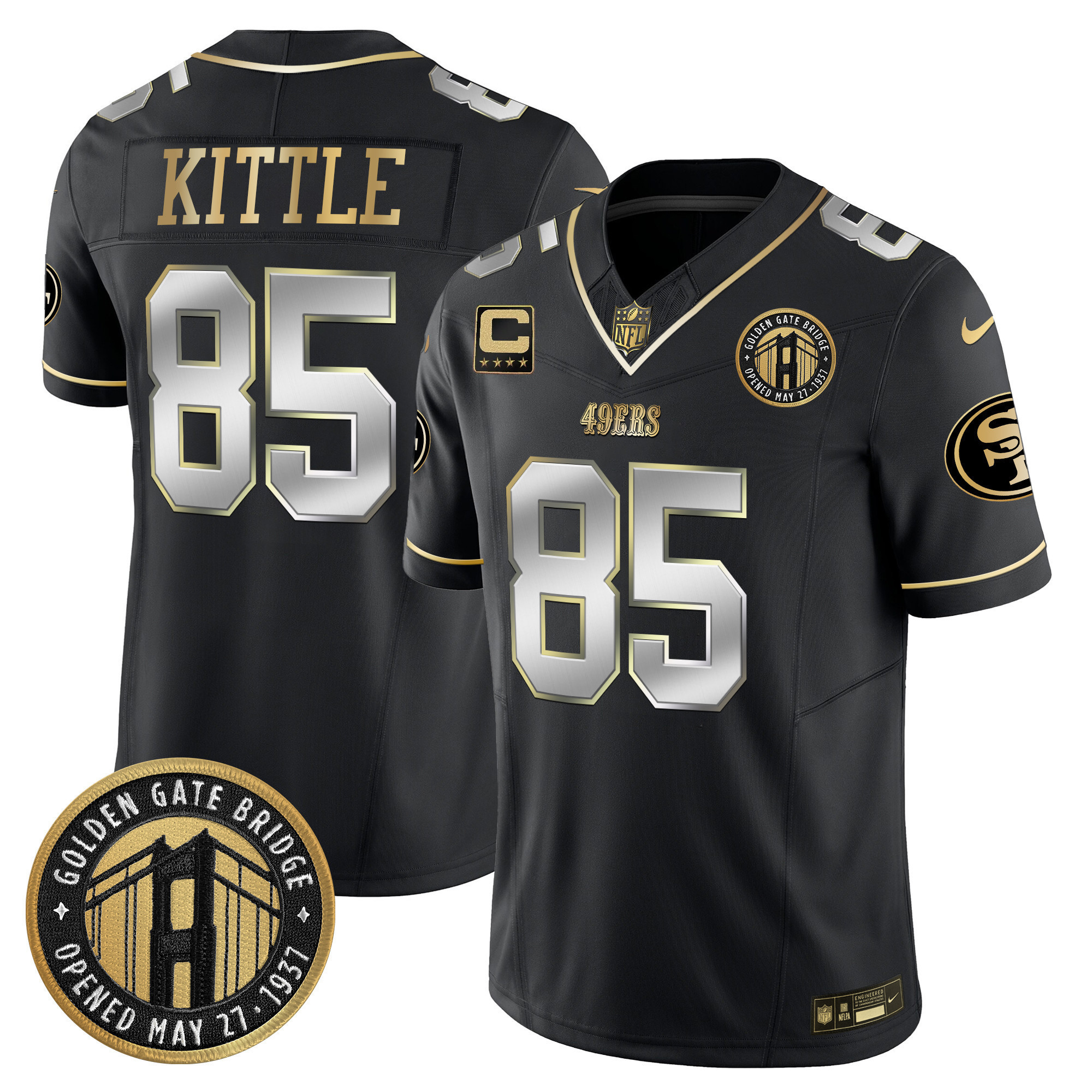 George Kittle Youth's San Francisco 49ers Golden Gate Bridge Patch Vapor Limited Black Limited Jersey - All Stitched