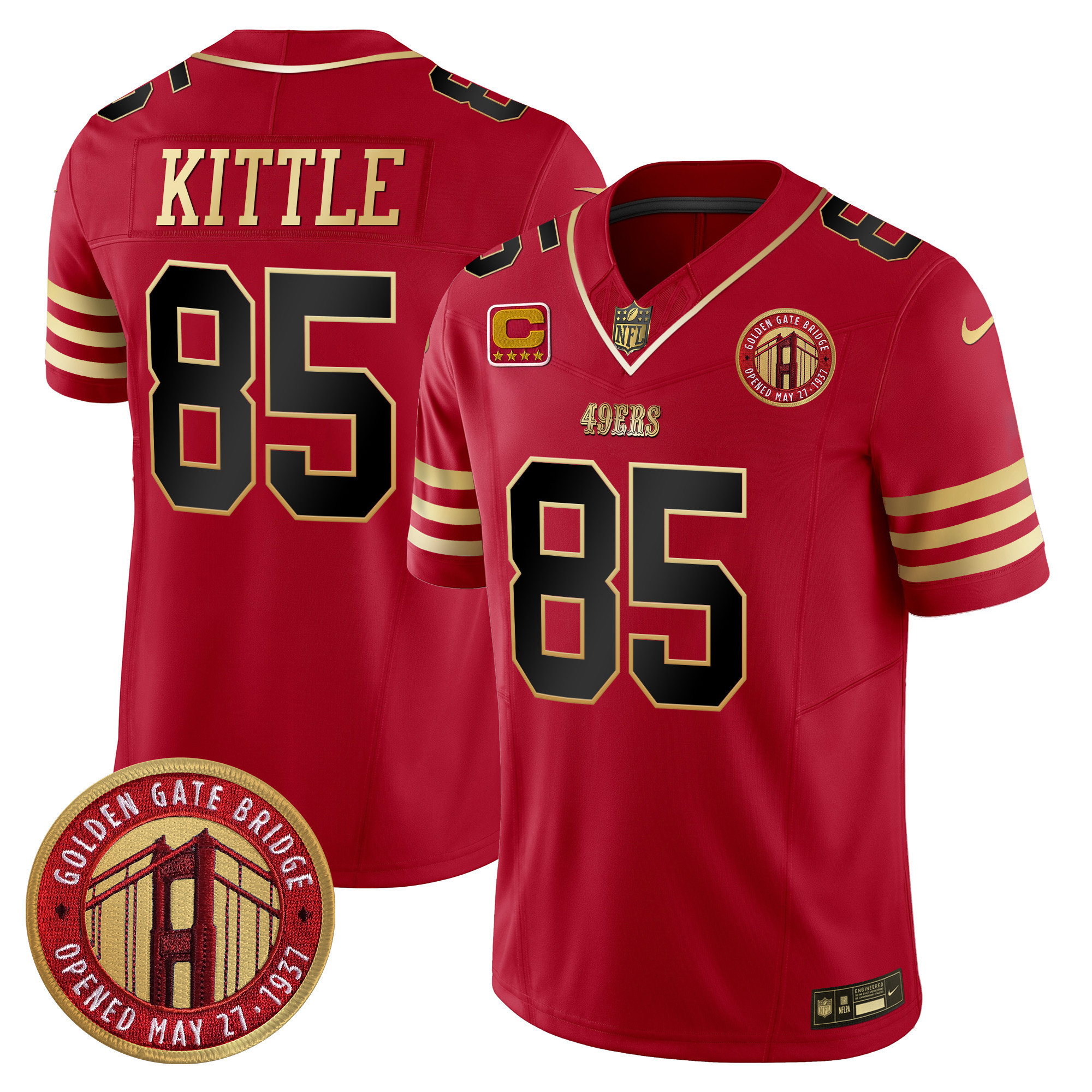 George Kittle Youth's San Francisco 49ers Golden Gate Bridge Patch Vapor Limited Black Scarlet Jersey - All Stitched