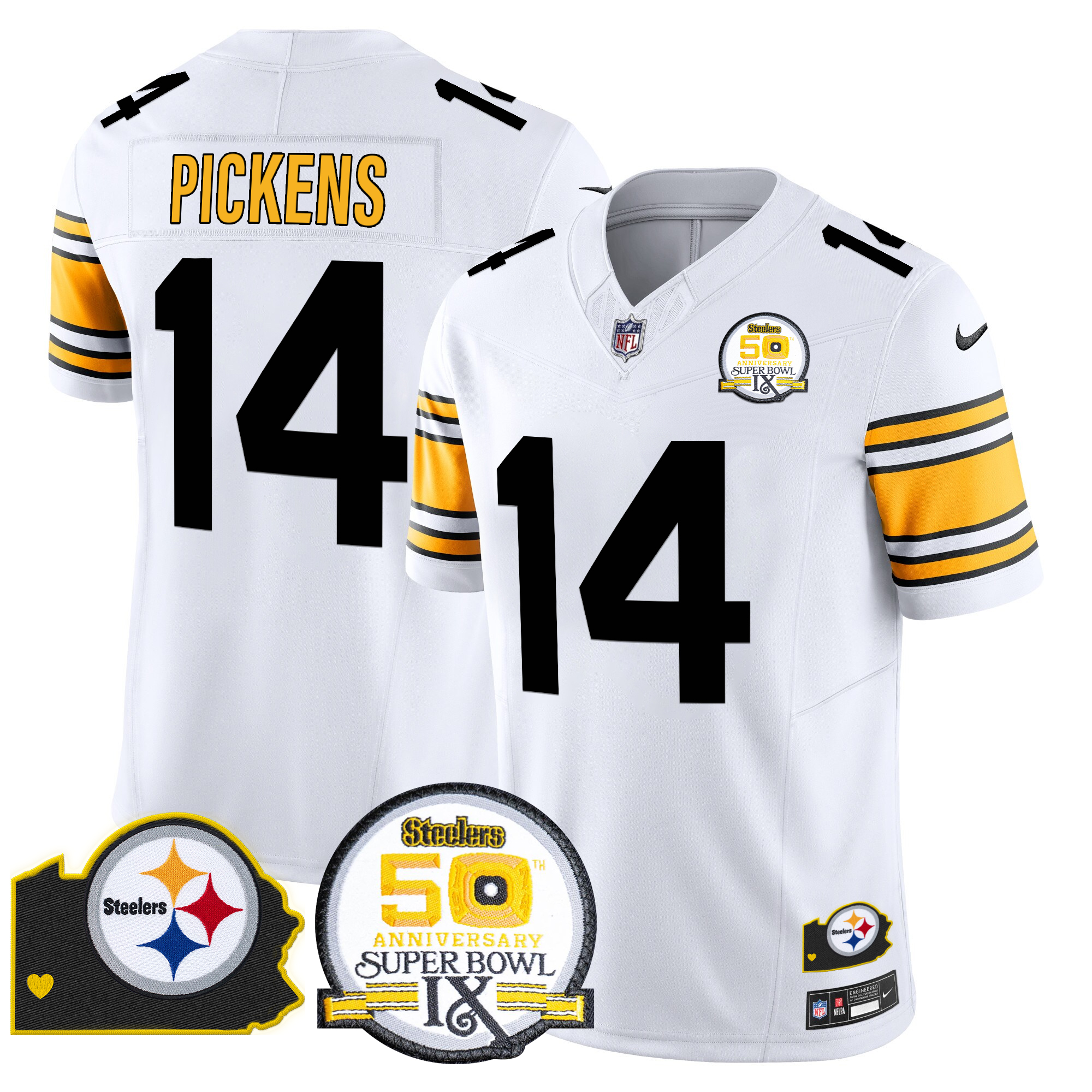 George Pickens Men's Pittsburgh Steelers 50th Anniversary Of Super Bowl IX & Map Patch Vapor Limited 1975 White Jersey - All Stitched