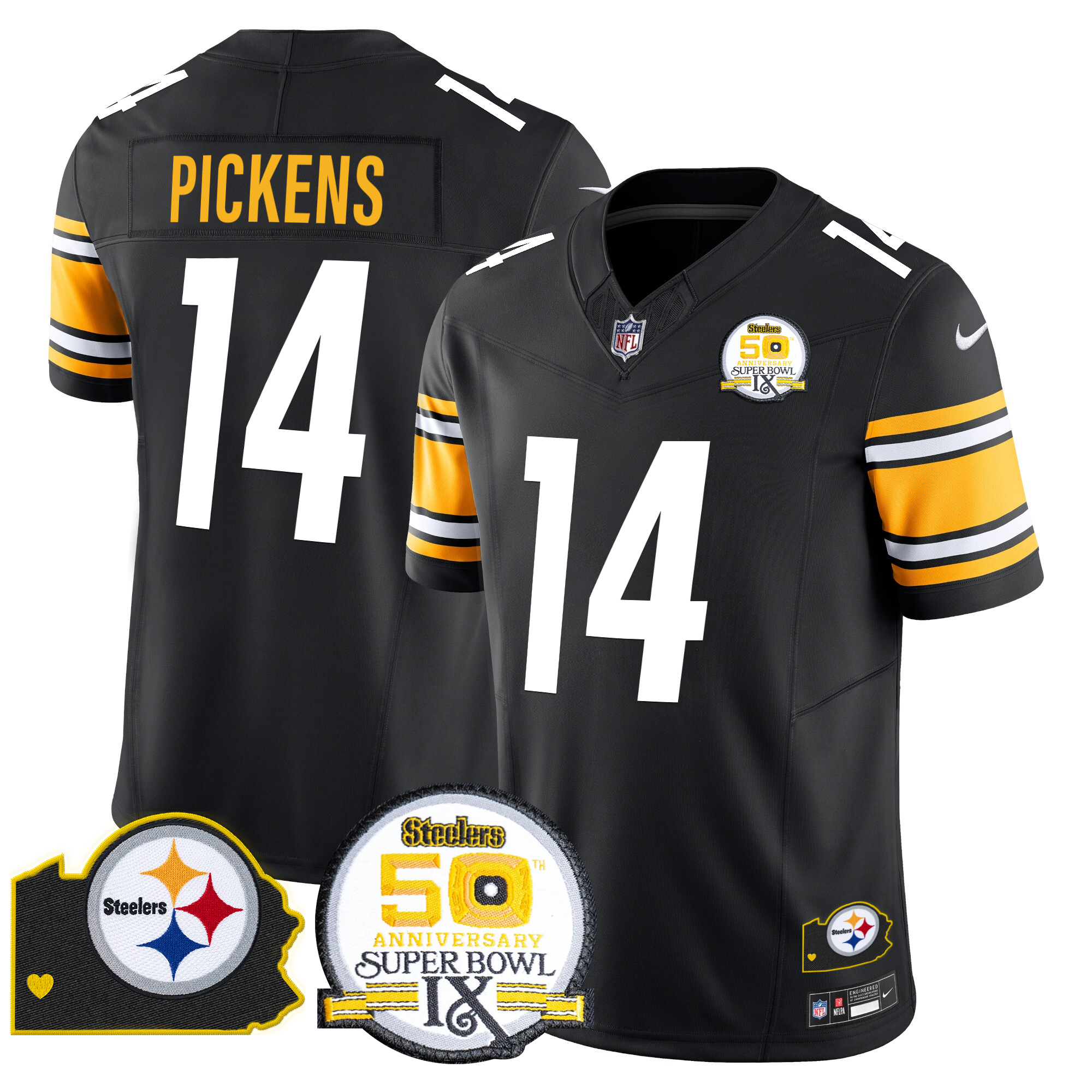 George Pickens Men's Pittsburgh Steelers 50th Anniversary Of Super Bowl IX & Map Patch Vapor Limited Black Jersey - All Stitched