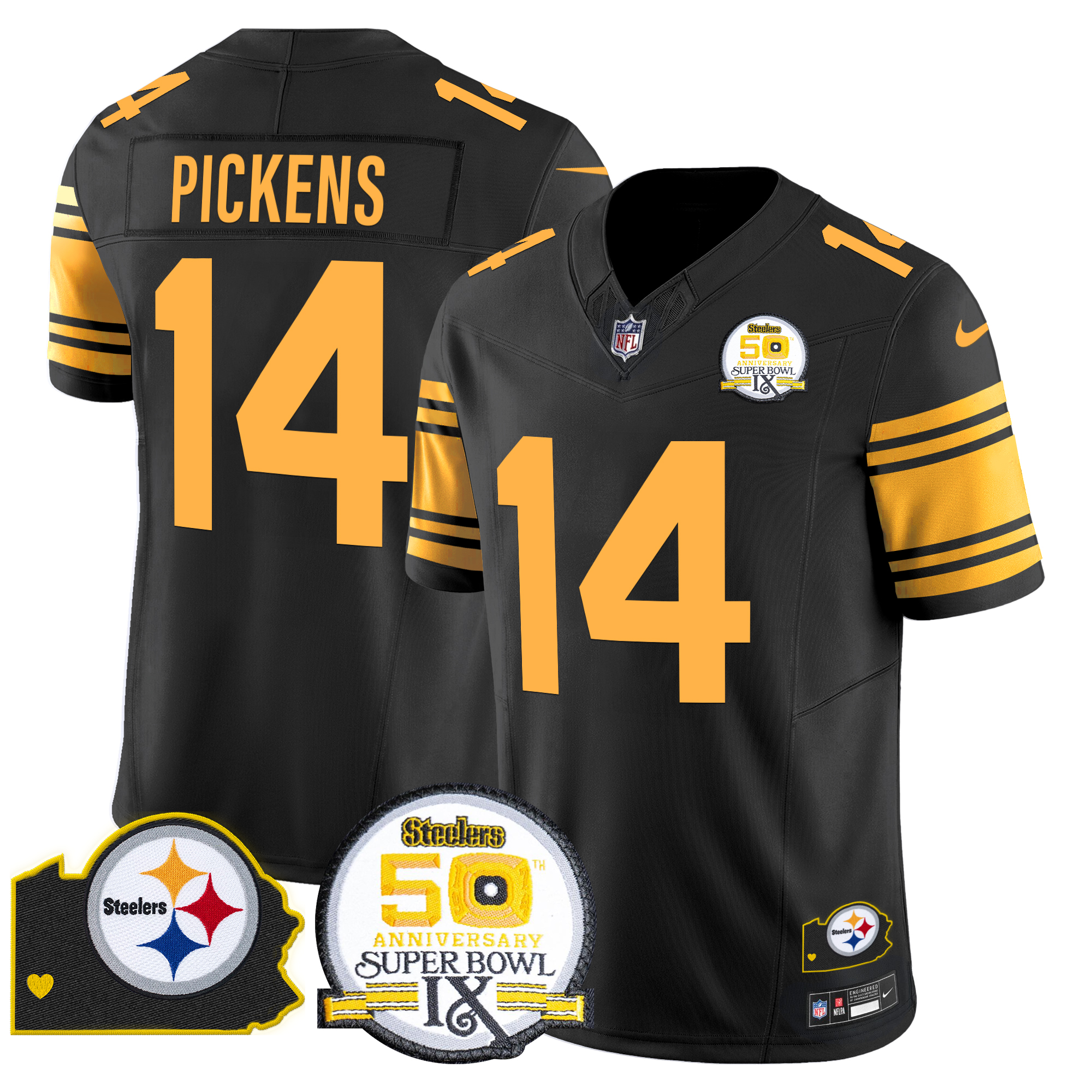 George Pickens Men's Pittsburgh Steelers 50th Anniversary Of Super Bowl IX & Map Patch Vapor Limited Color Rush Jersey - All Stitched