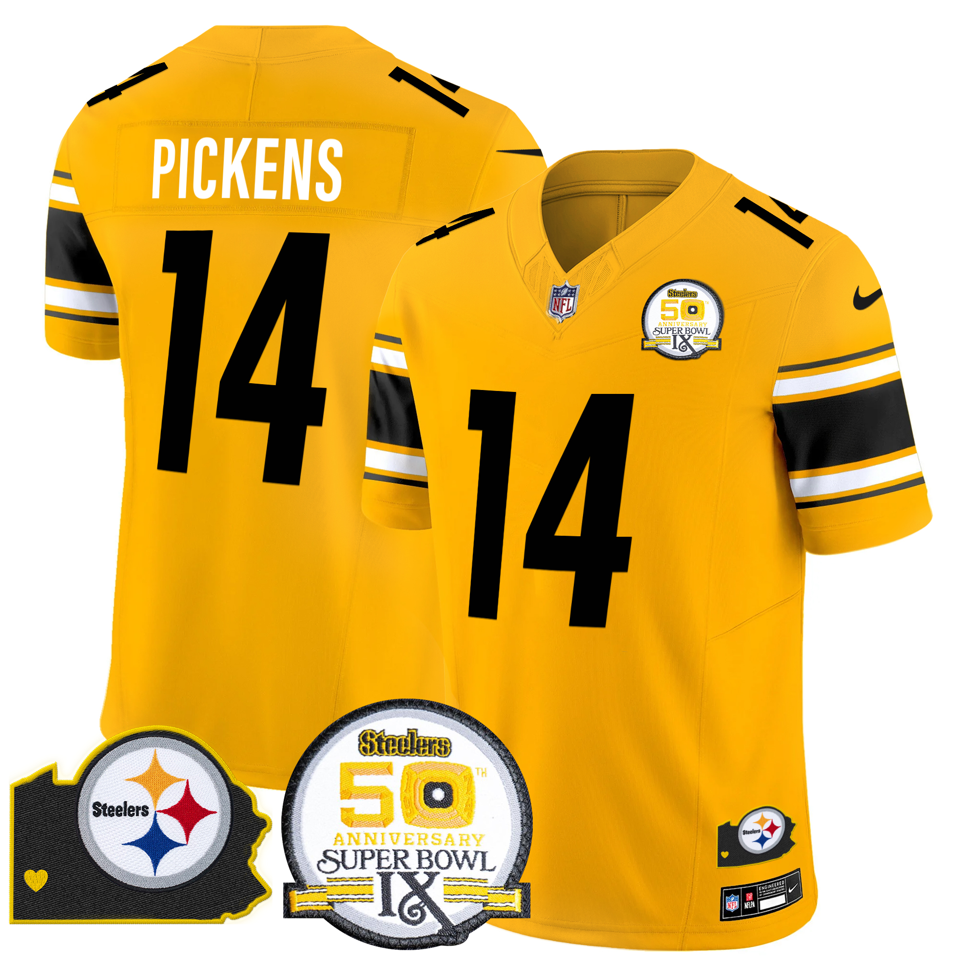 George Pickens Men's Pittsburgh Steelers 50th Anniversary Of Super Bowl IX & Map Patch Vapor Limited Gold Jersey - All Stitched