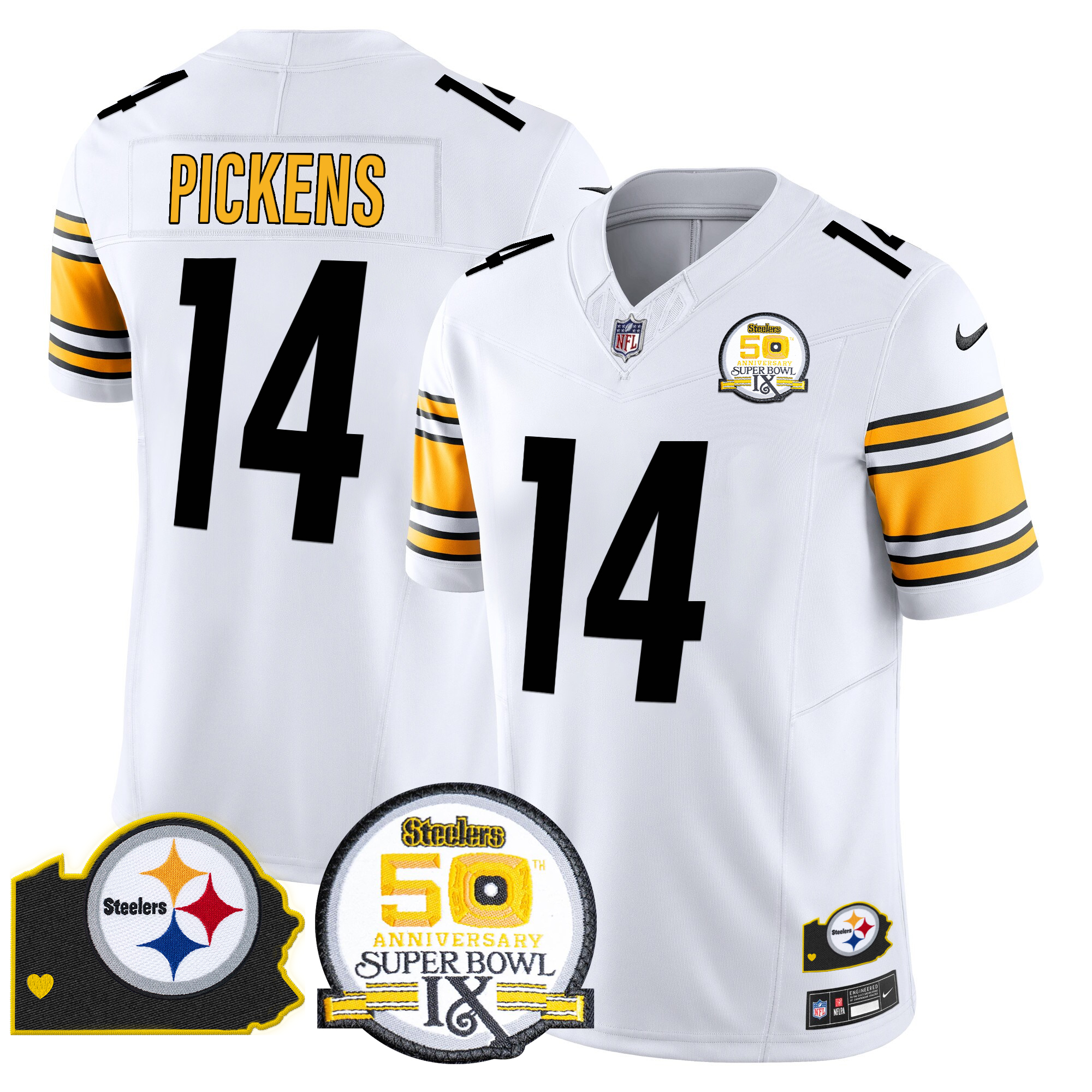 George Pickens Men's Pittsburgh Steelers 50th Anniversary Of Super Bowl IX & Map Patch Vapor Limited White Jersey - All Stitched